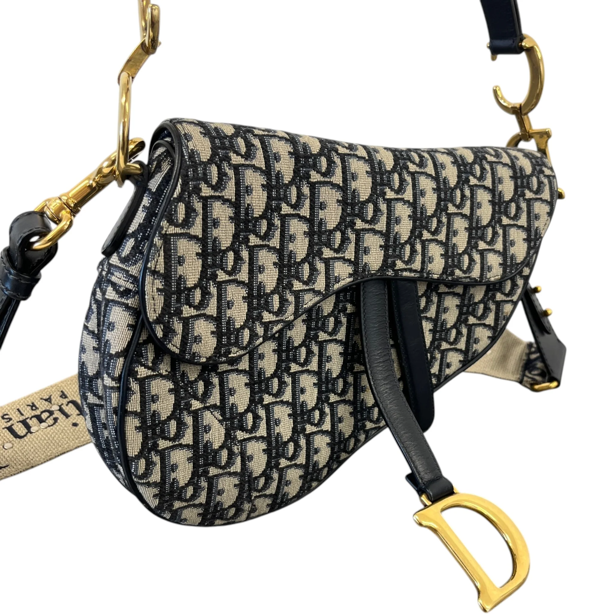 Women's Oblique Saddle Handbag Navy - Image 4