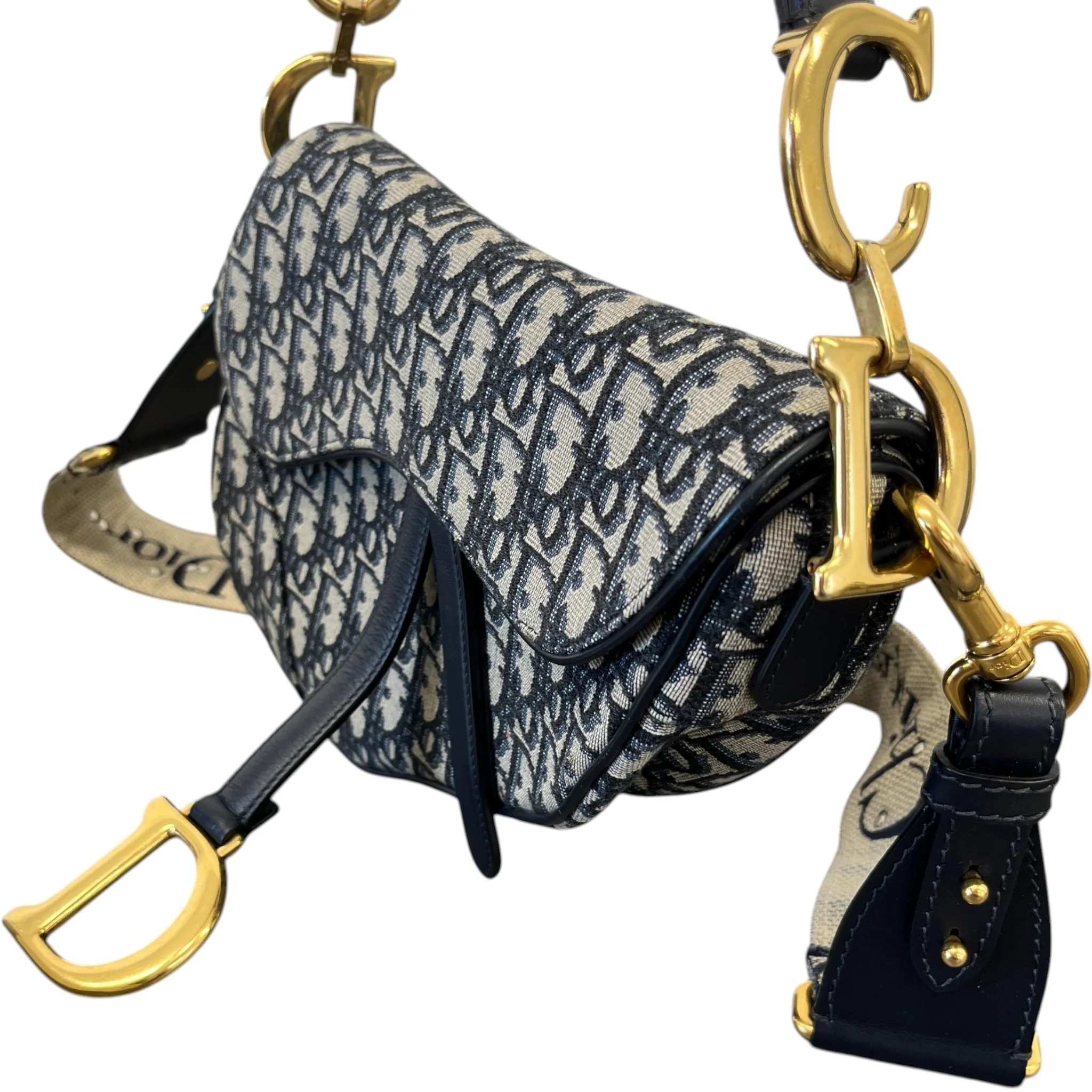Women's Oblique Saddle Handbag Navy - Image 5