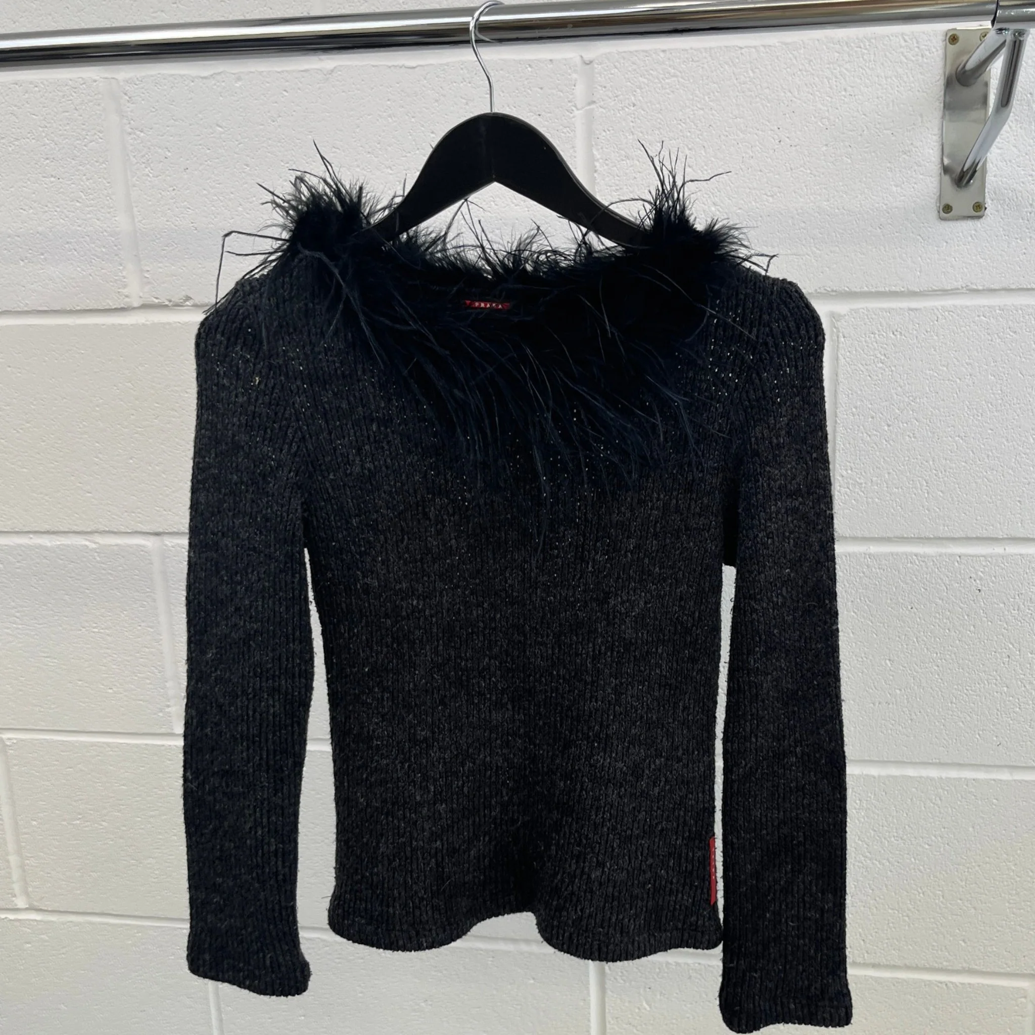 Women's Ostrich Feather Linear Rosa Jumper Black Size S - Image 8