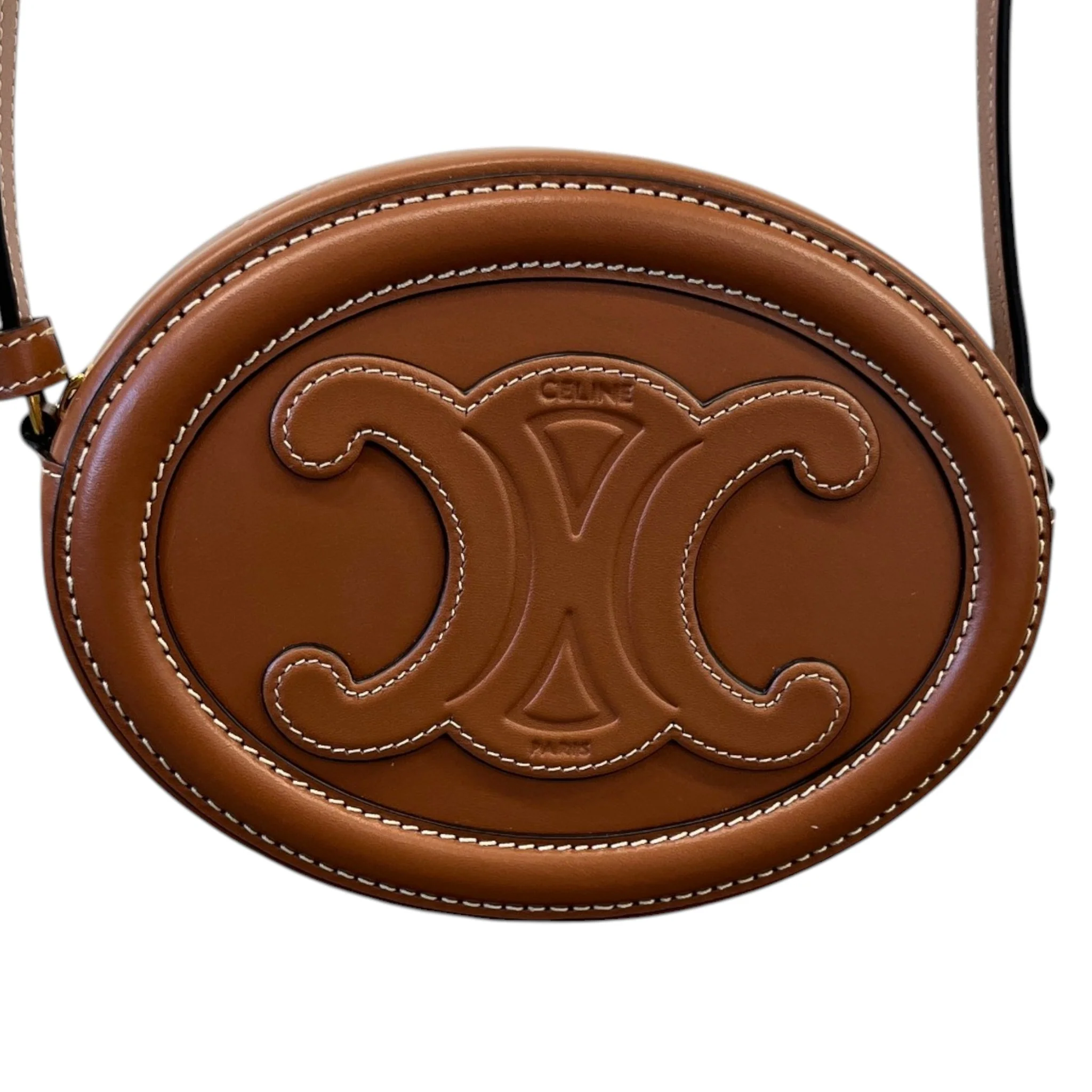 Women's Oval Cuir Triomphe Bag Brown - Image 3