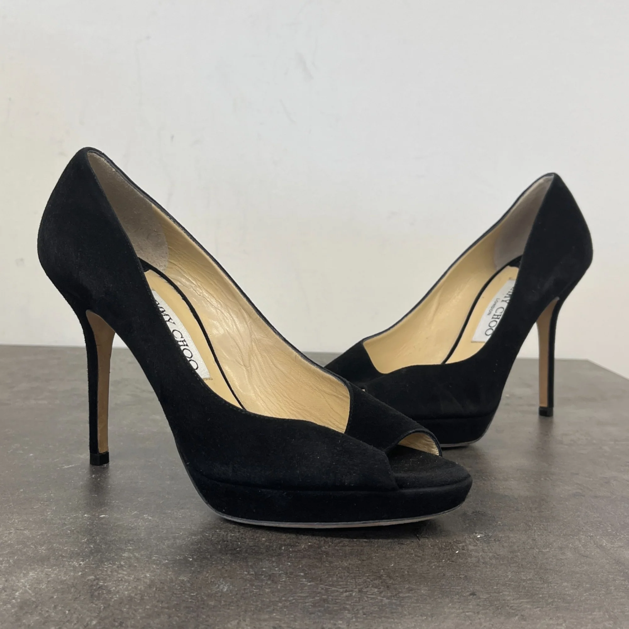 Women's Peep Toe Suede Heels Black Size EU 36.5 / UK 3.5 - Image 11