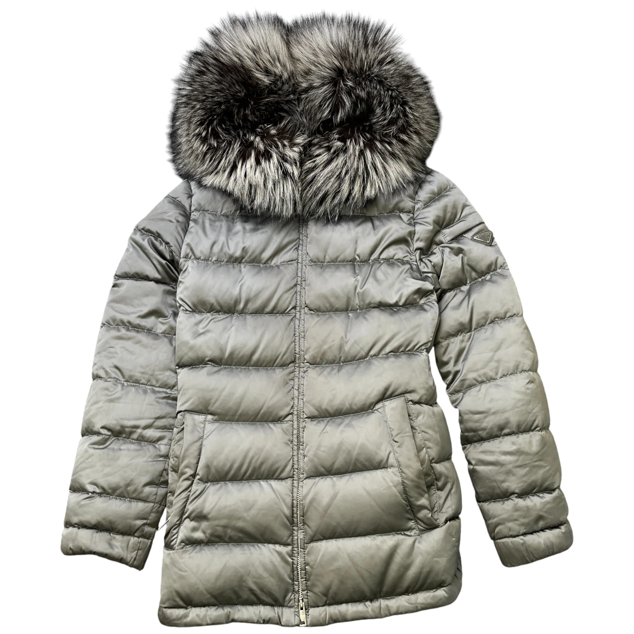 Women's Plaque Logo Down Jacket Grey Size IT 40 / UK 8