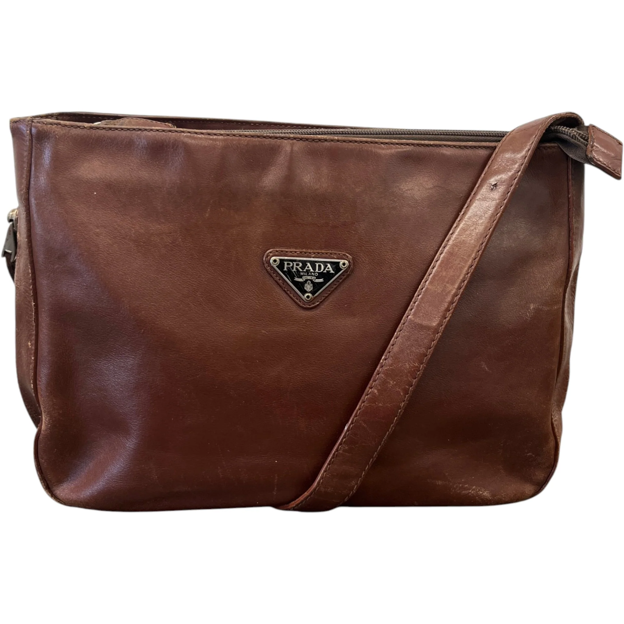 Women's Plaque Logo Messenger Bag Brown