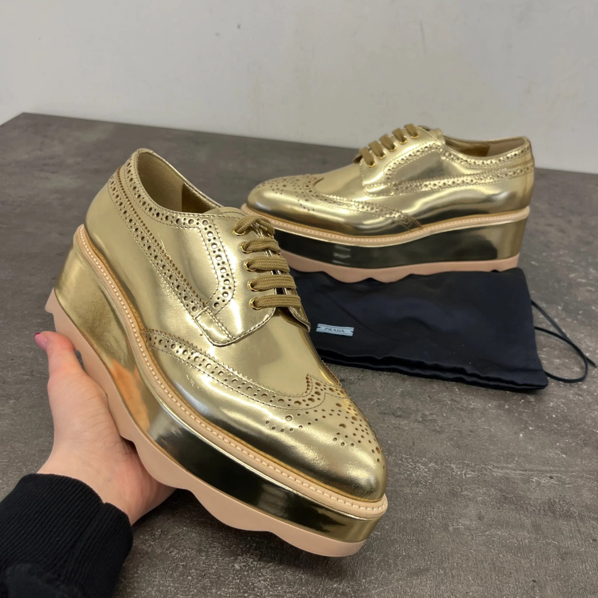 Women's Platform Oxford Loafers Gold Size EU 38.5 / UK 5.5 - Image 12