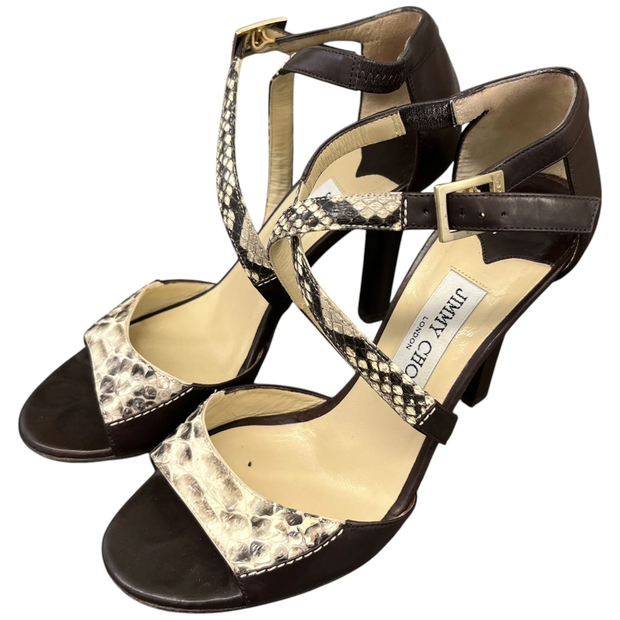 Women's Python Ankle Strap Heels Brown Size EU 37 / UK 4 - Image 9