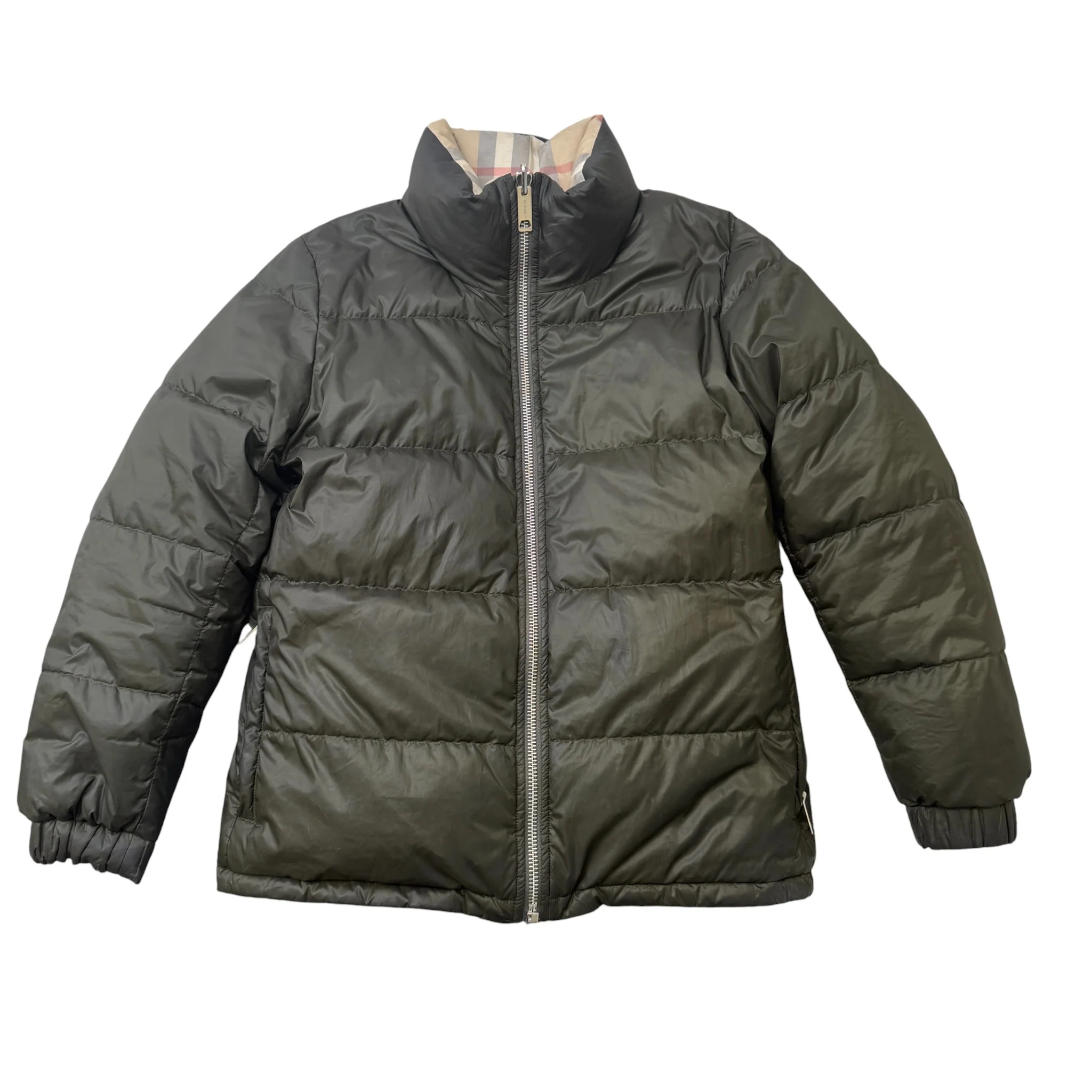 Women's Reversible Check Down Jacket Khaki Size S - Image 2