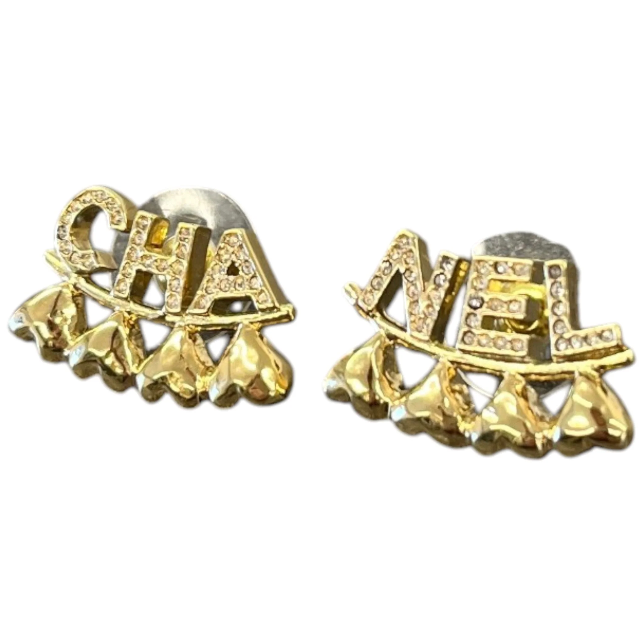 Women's Rhinestone Heart Logo Earrings Gold - Image 3