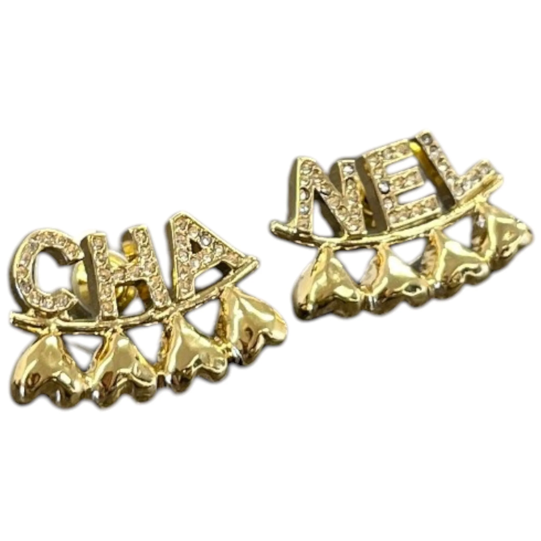 Women's Rhinestone Heart Logo Earrings Gold - Image 4
