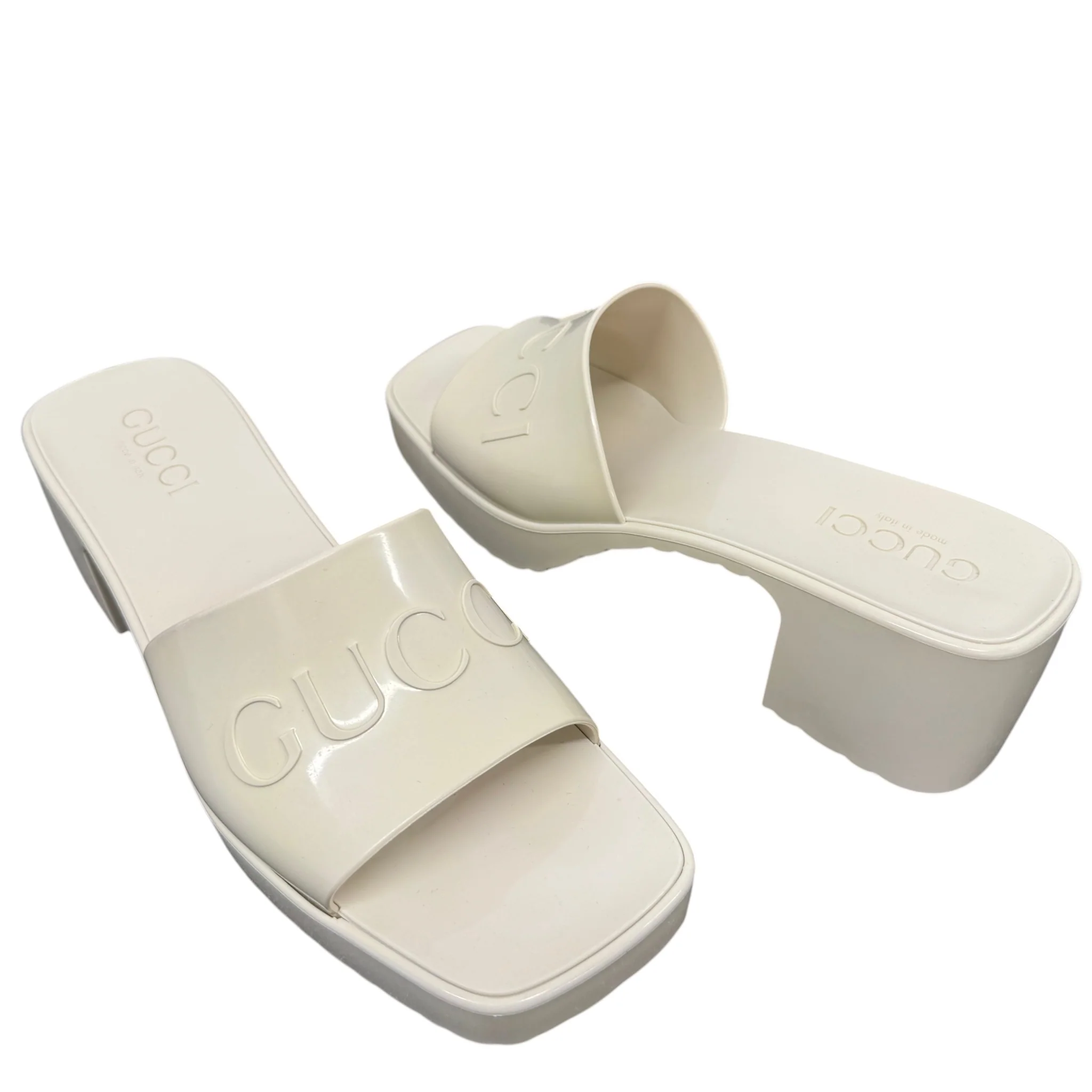 Women's Rubber Logo Platform Heels Cream Size EU 37 / UK 4 - Image 3