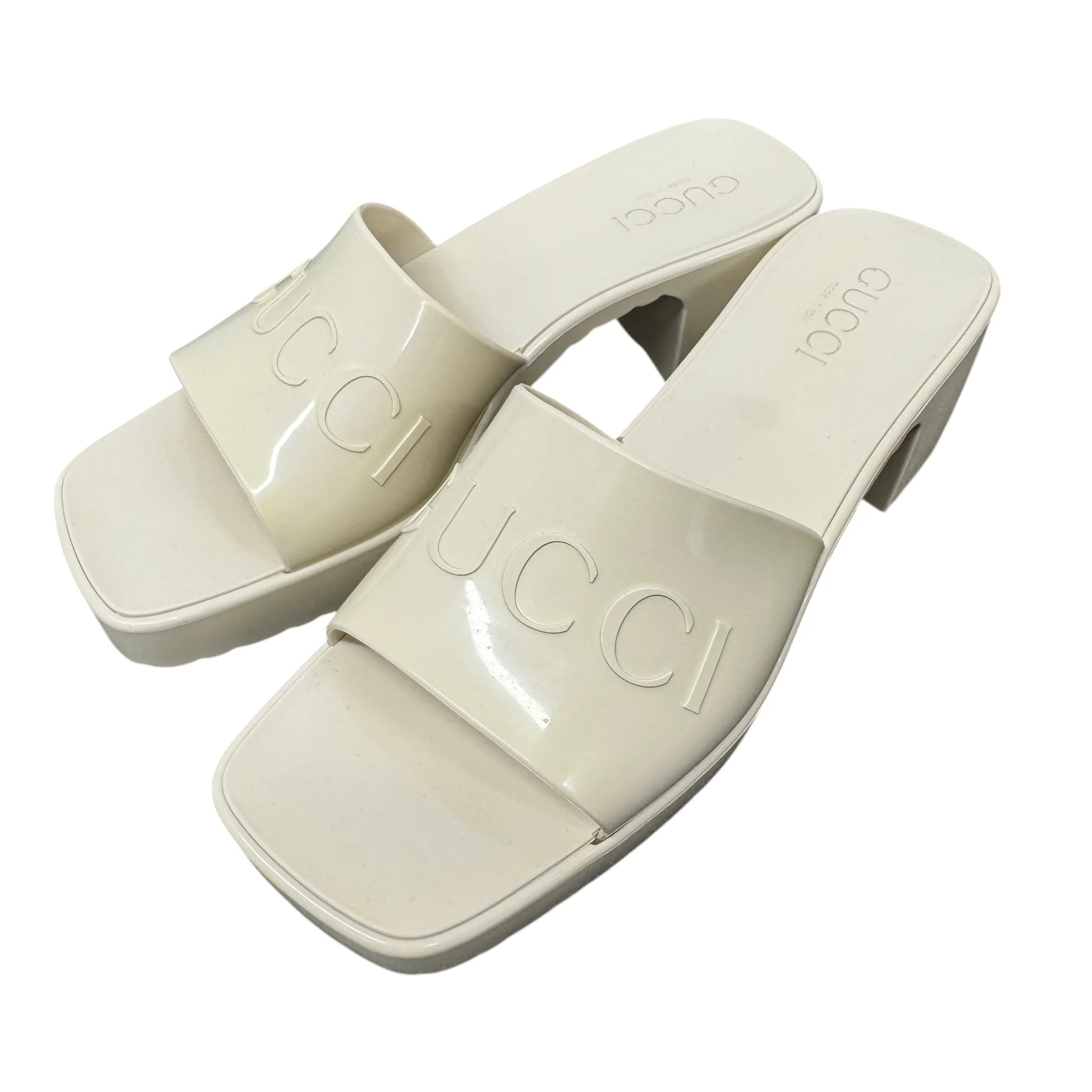 Women's Rubber Logo Platform Heels Cream Size EU 37 / UK 4 - Image 7