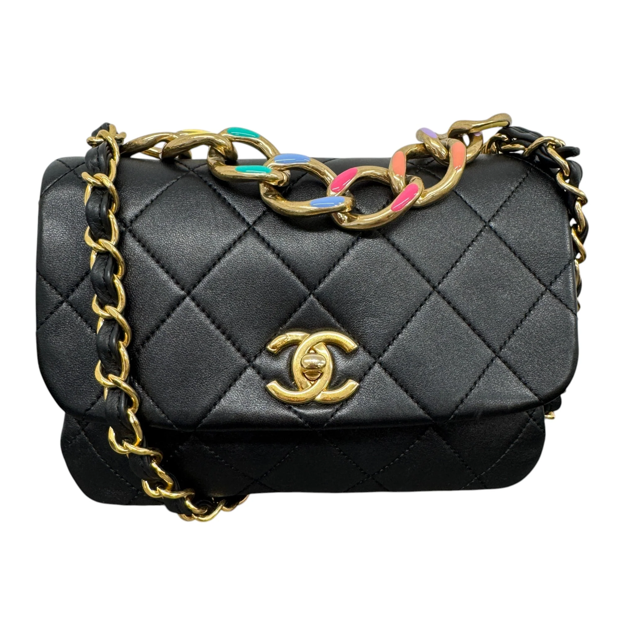 Women's Seasonal Rainbow Chain Flap Bag Black
