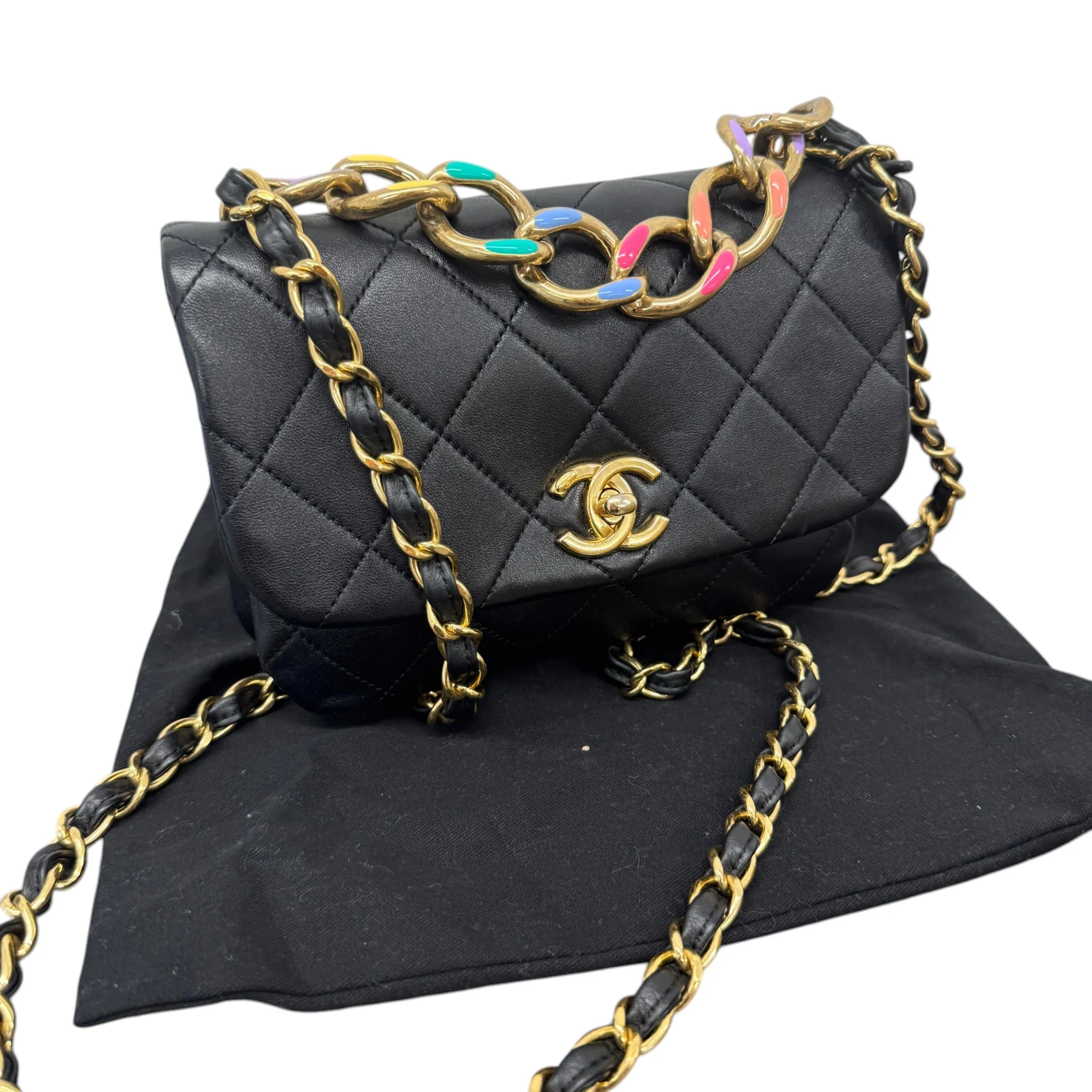 Women's Seasonal Rainbow Chain Flap Bag Black - Image 15