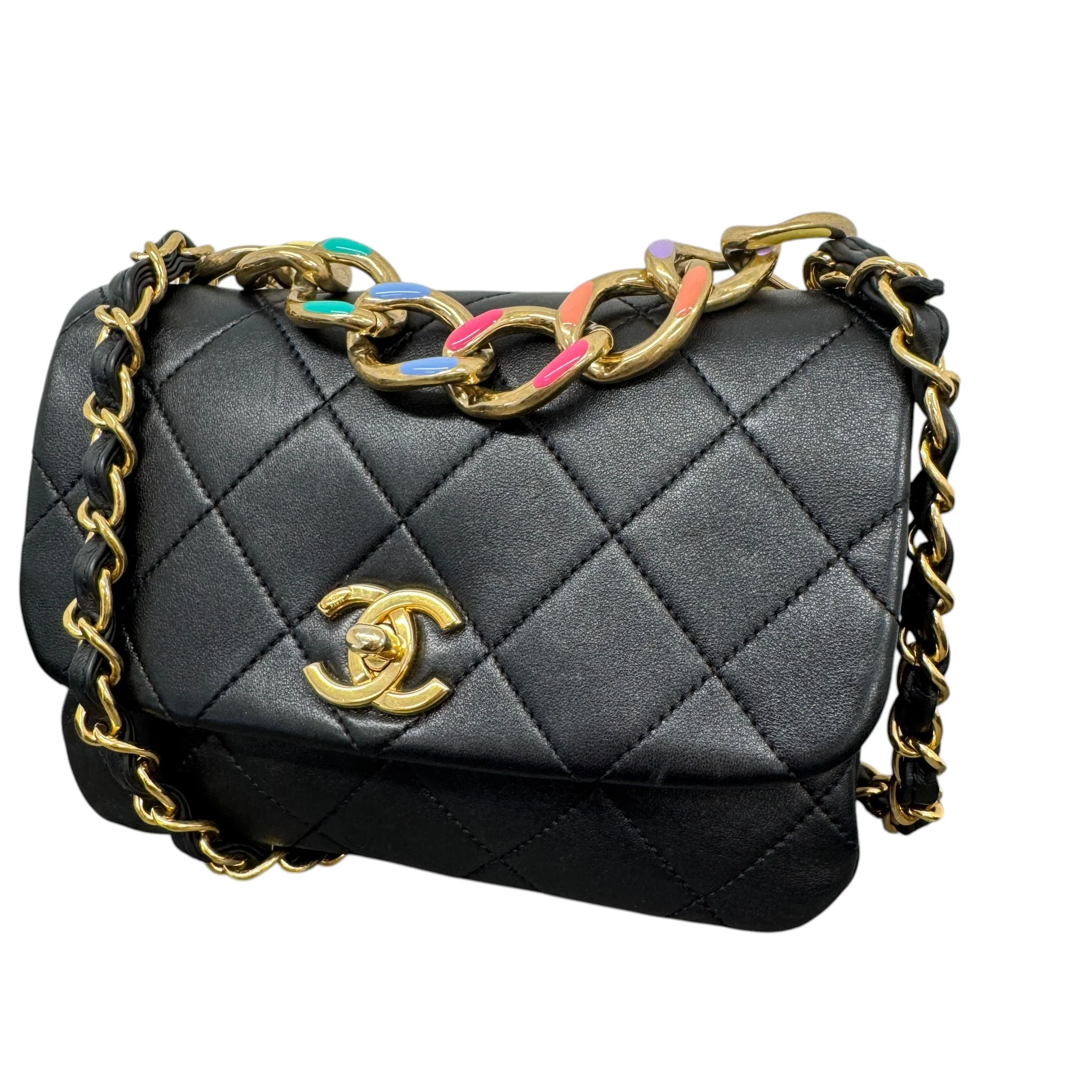 Women's Seasonal Rainbow Chain Flap Bag Black - Image 3