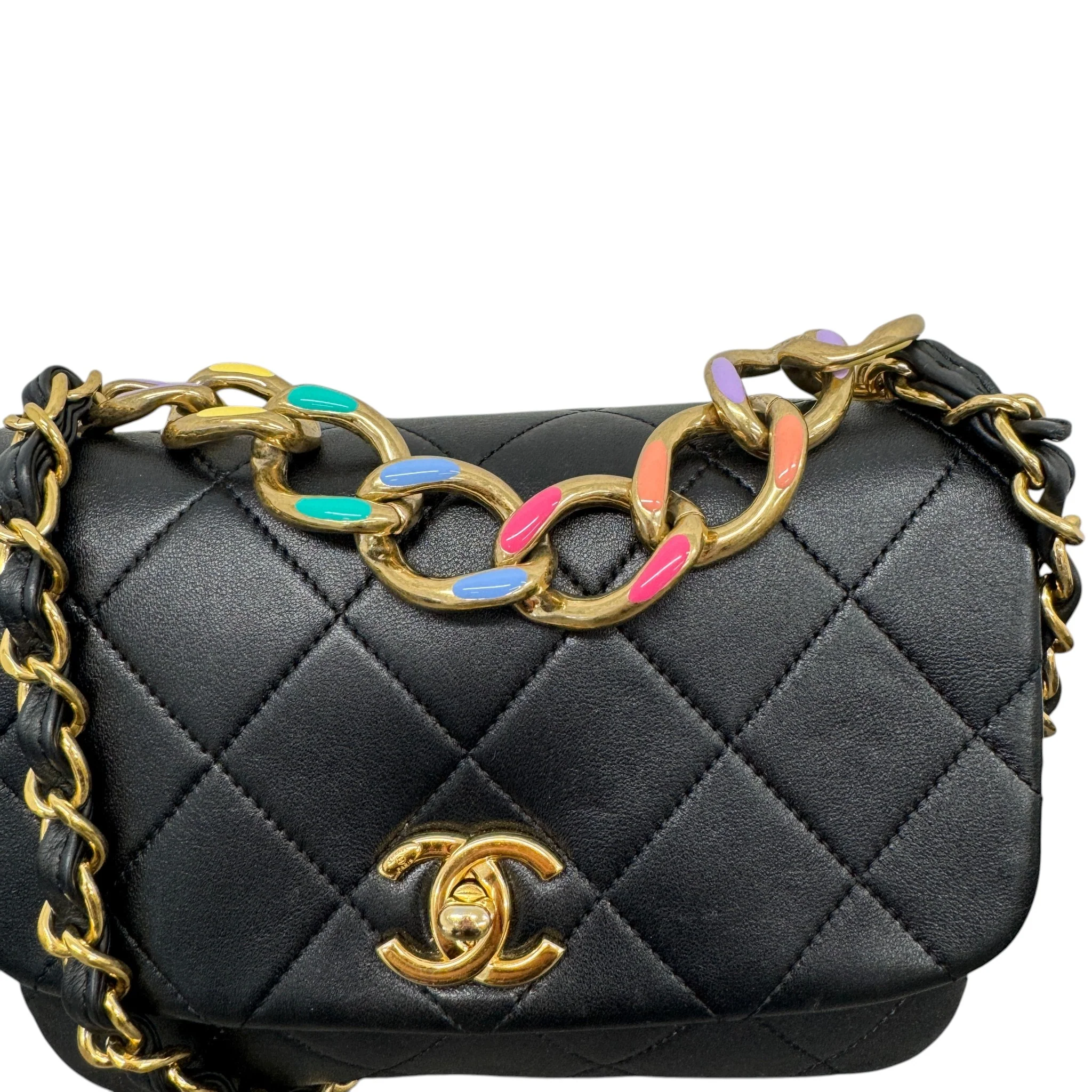 Women's Seasonal Rainbow Chain Flap Bag Black - Image 4