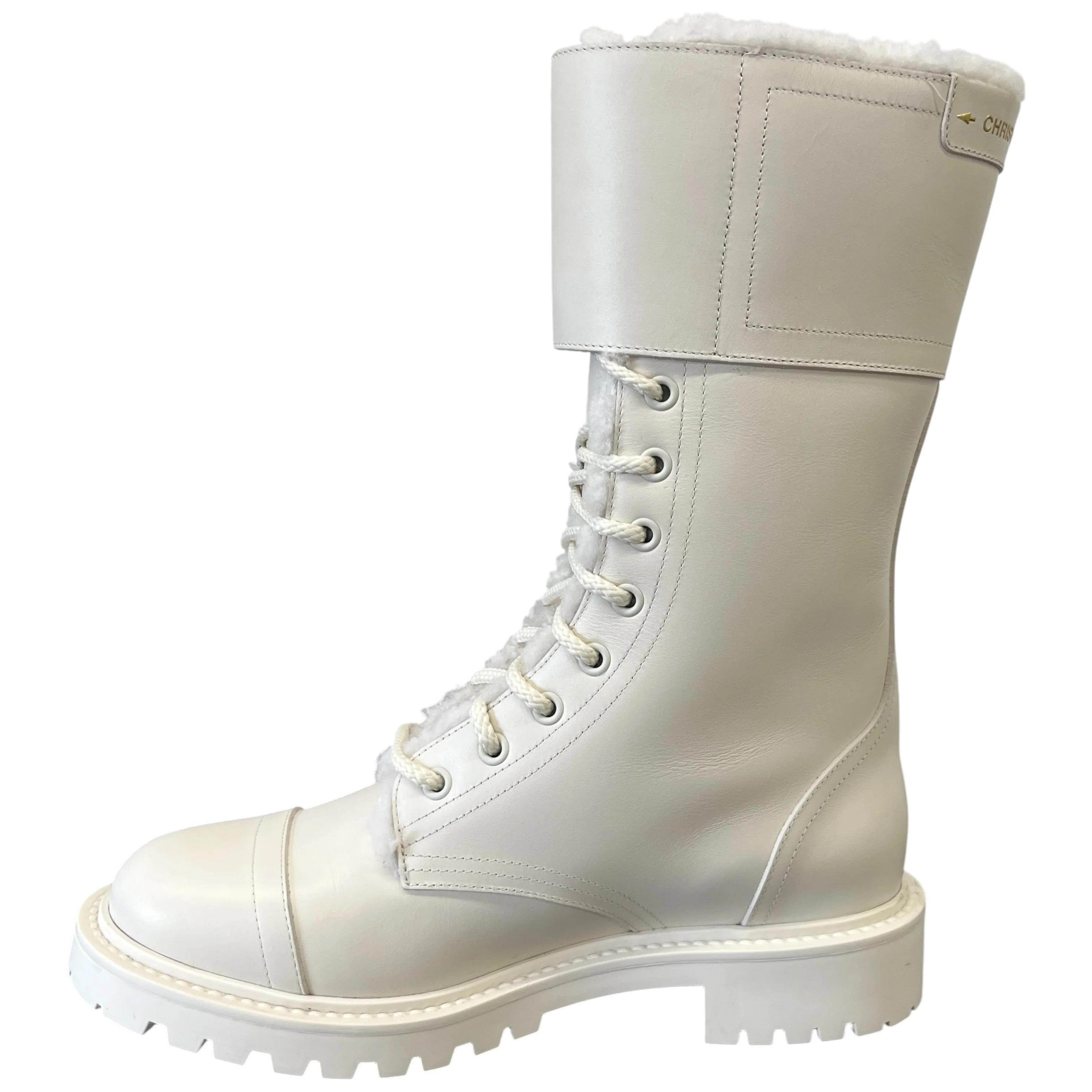 Women's Shearling Lining Combat Boots Cream Size EU 37 / UK 4 - Image 2
