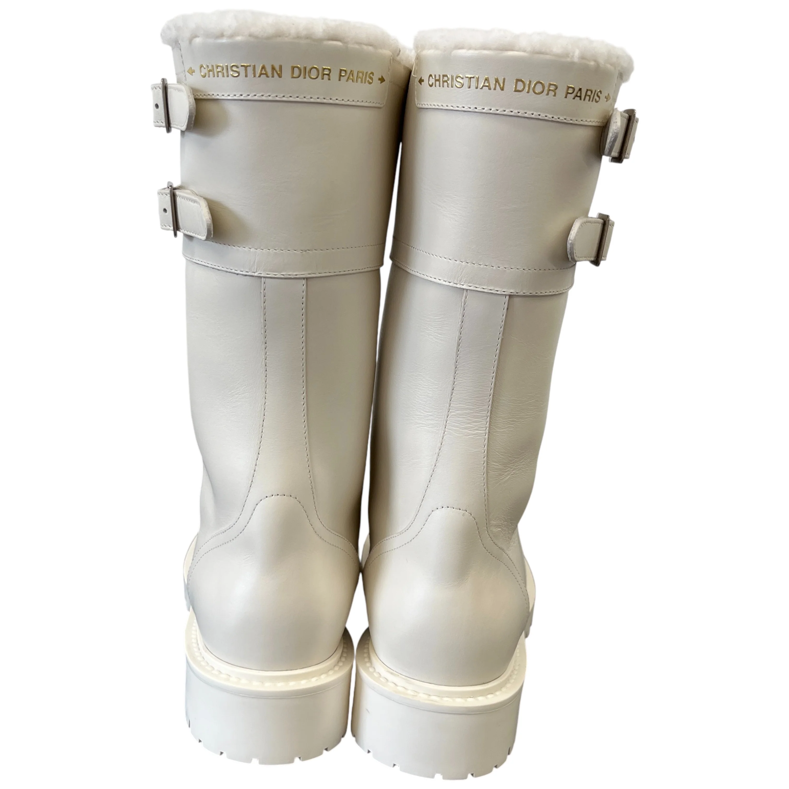 Women's Shearling Lining Combat Boots Cream Size EU 37 / UK 4 - Image 7