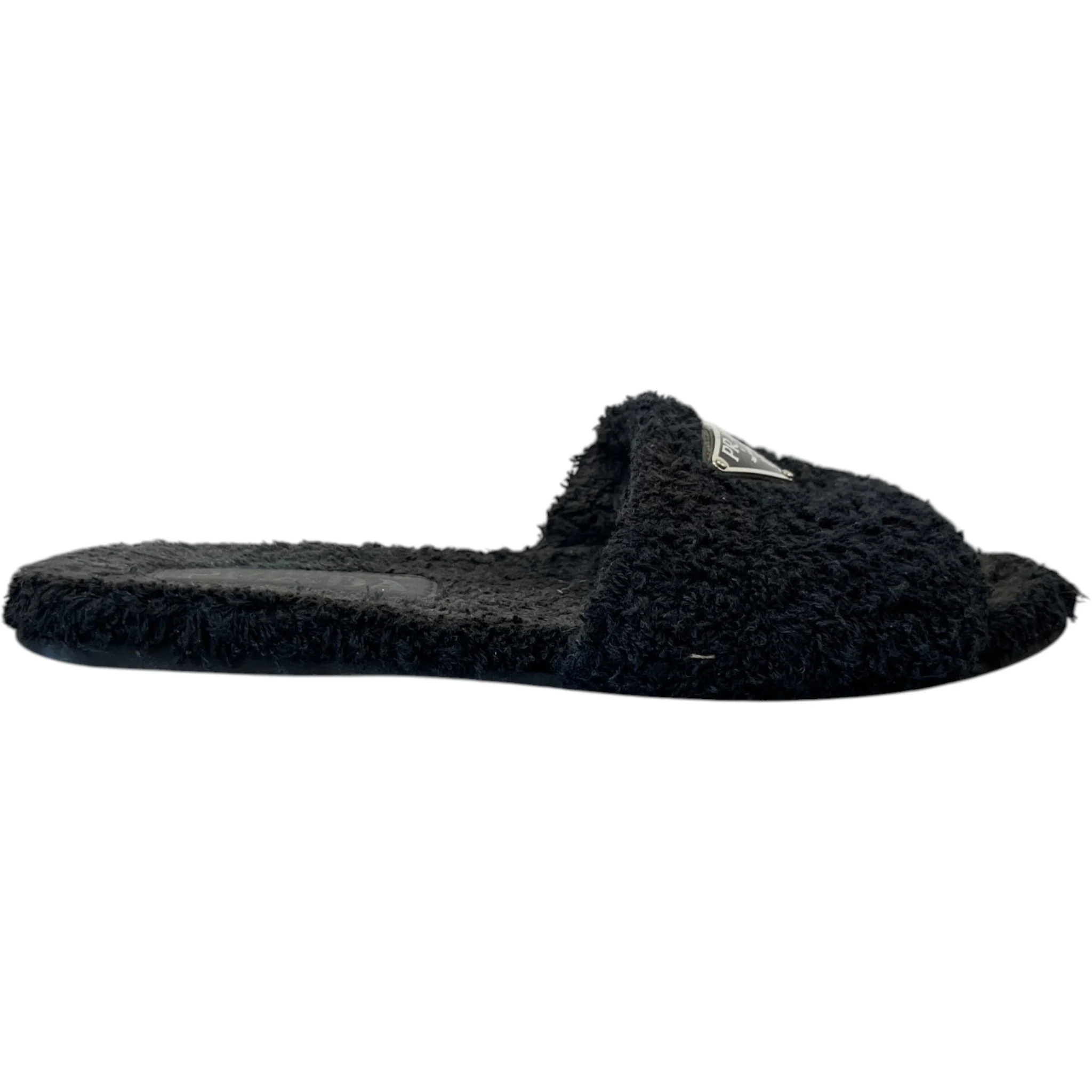 Women's Shearling Plaque Logo Slides Black Size EU 37 / UK 4