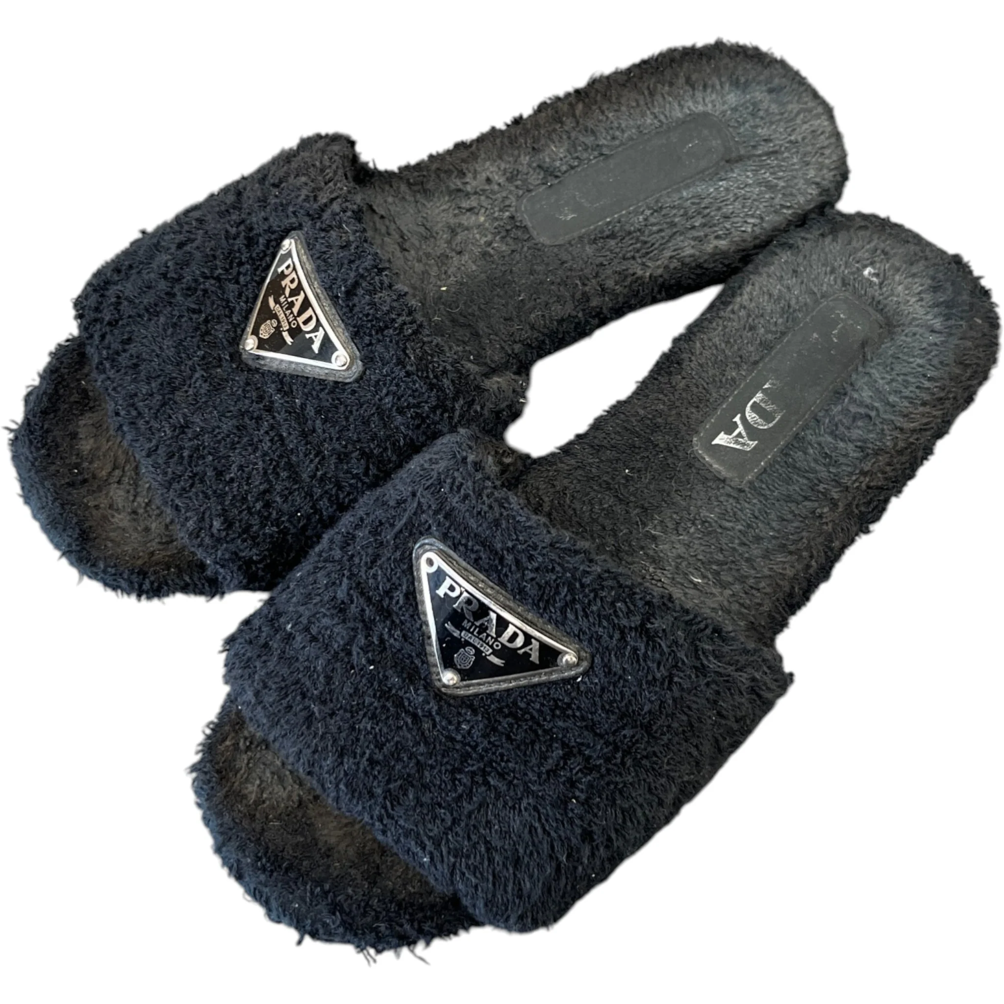 Women's Shearling Plaque Logo Slides Black Size EU 37 / UK 4 - Image 9