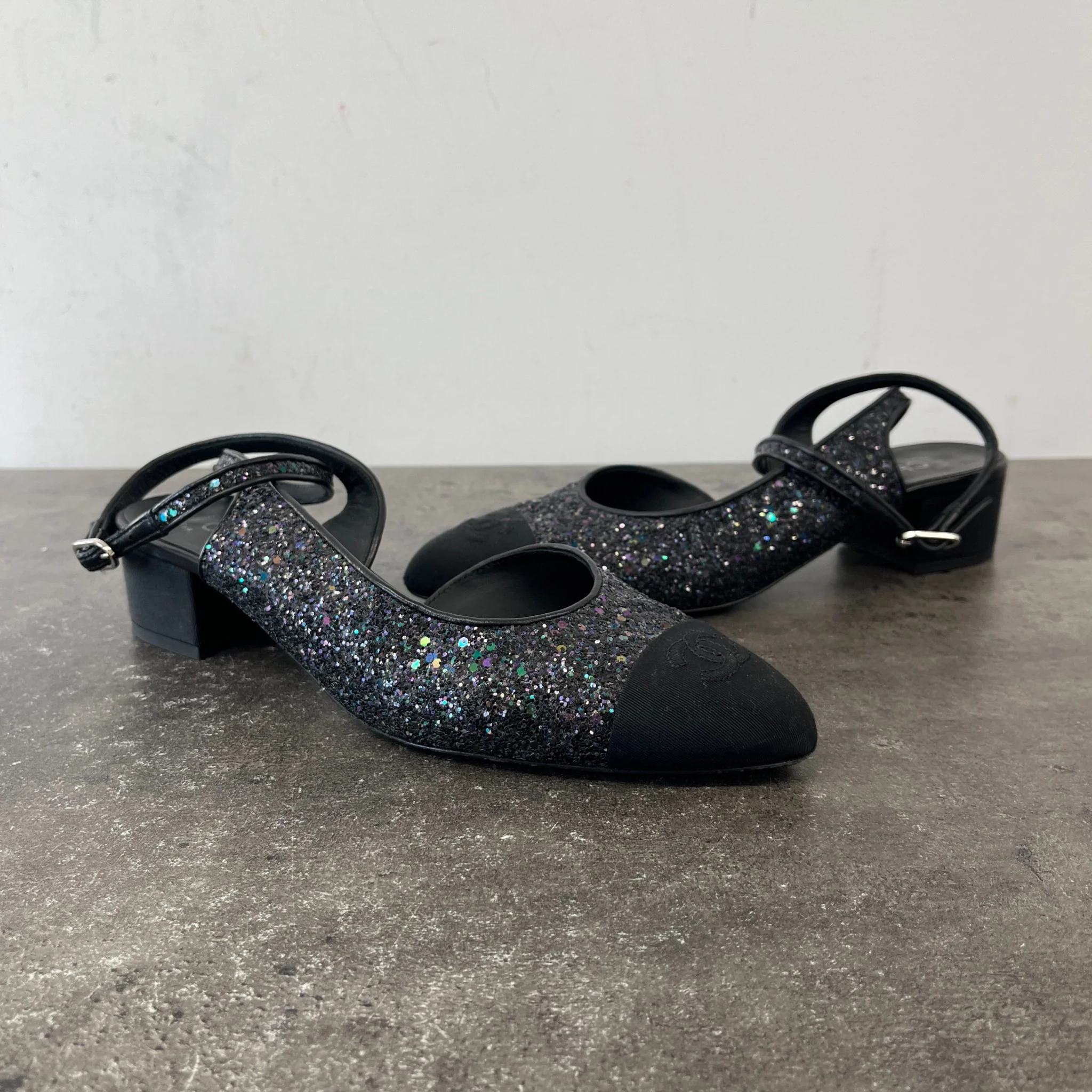 Women's Slingback Glitter Mules Black Size EU 40 / UK 7 - Image 10