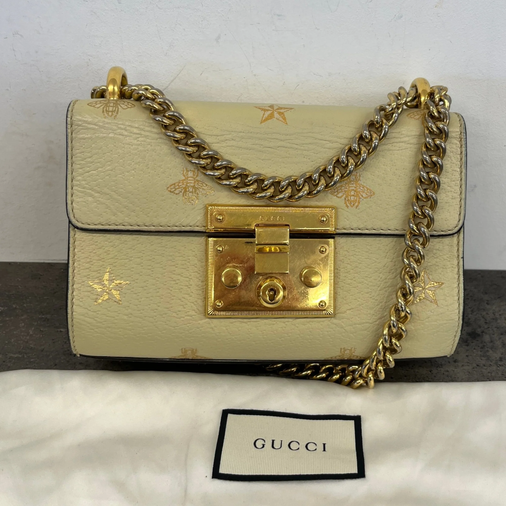 Women's Small Bee Star Padlock Bag Cream - Image 13