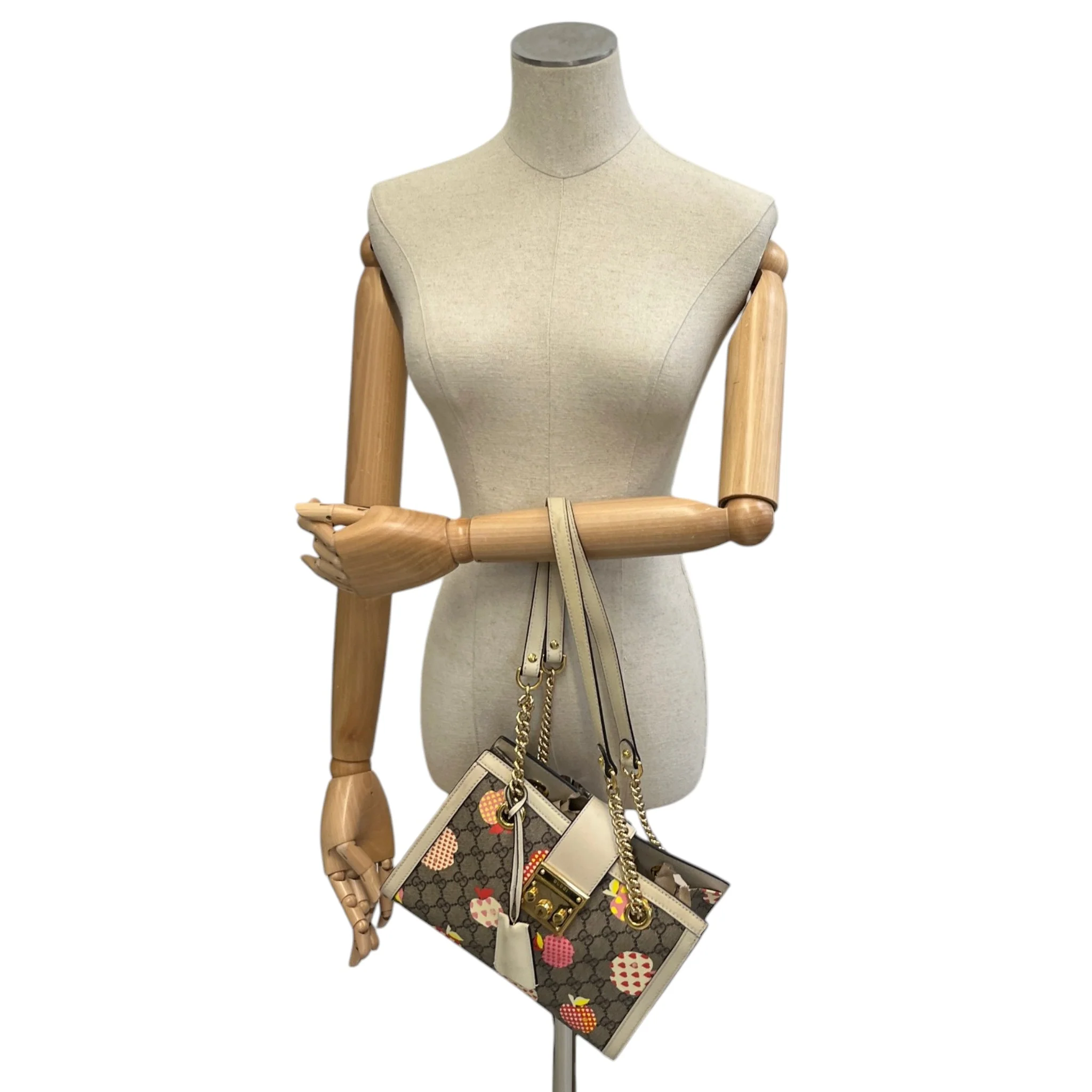 Women's Small Gg Supreme Apple Heart Padlock Tote Bag Beige - Image 2