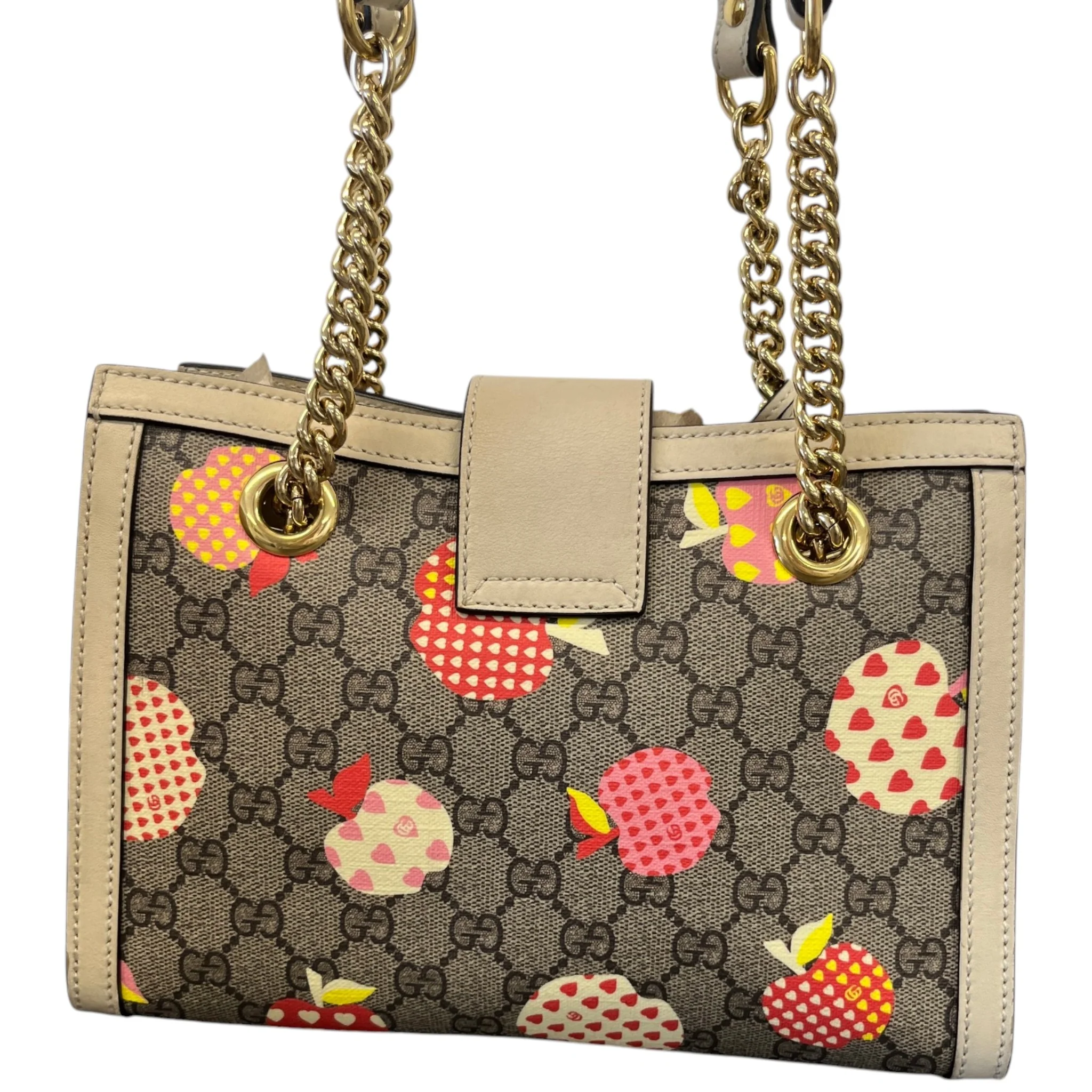 Women's Small Gg Supreme Apple Heart Padlock Tote Bag Beige - Image 3