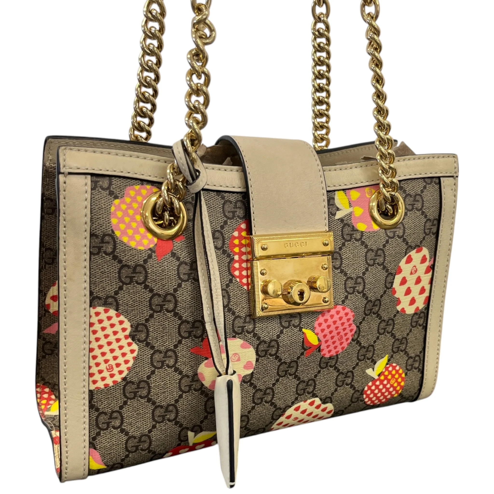 Women's Small Gg Supreme Apple Heart Padlock Tote Bag Beige - Image 5