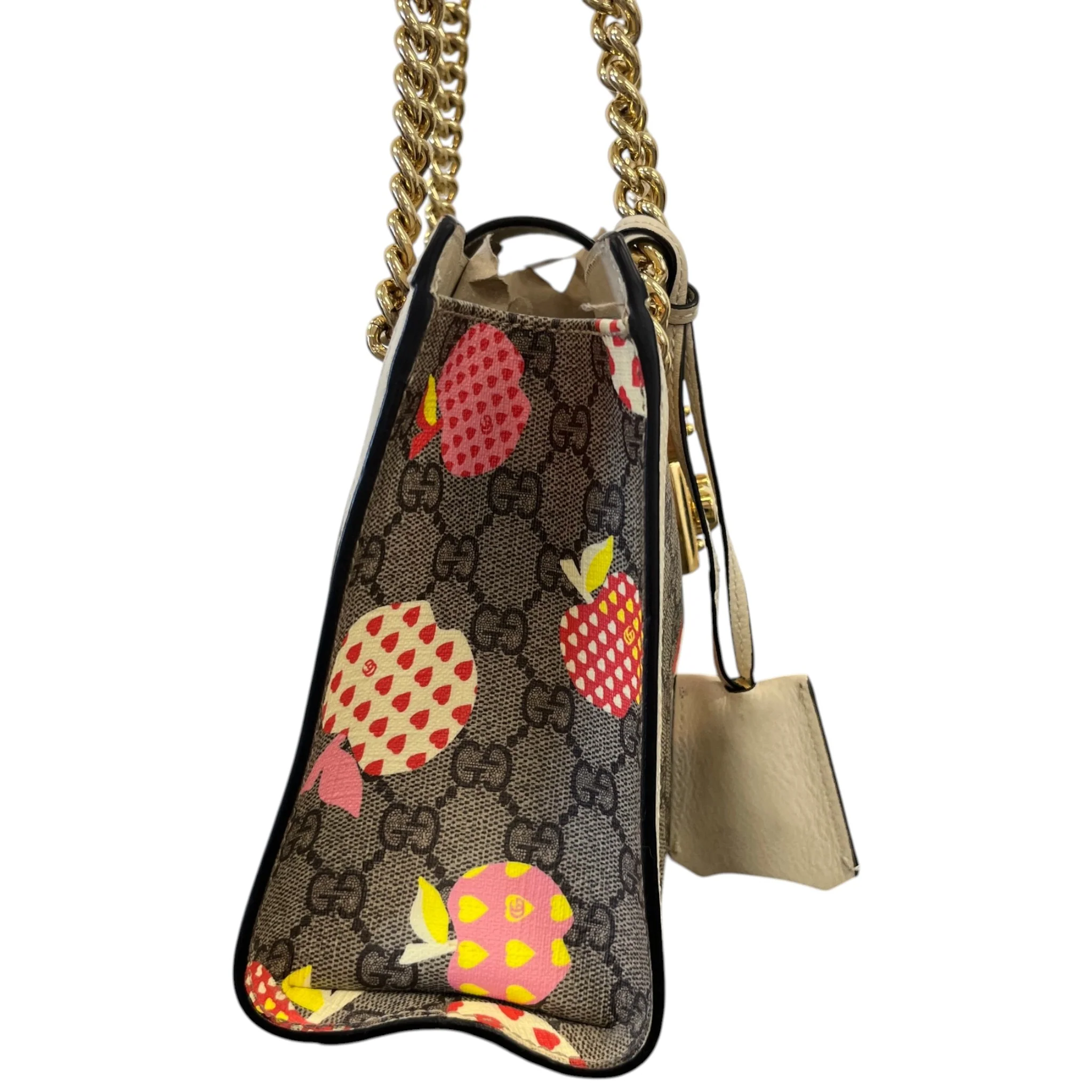 Women's Small Gg Supreme Apple Heart Padlock Tote Bag Beige - Image 6