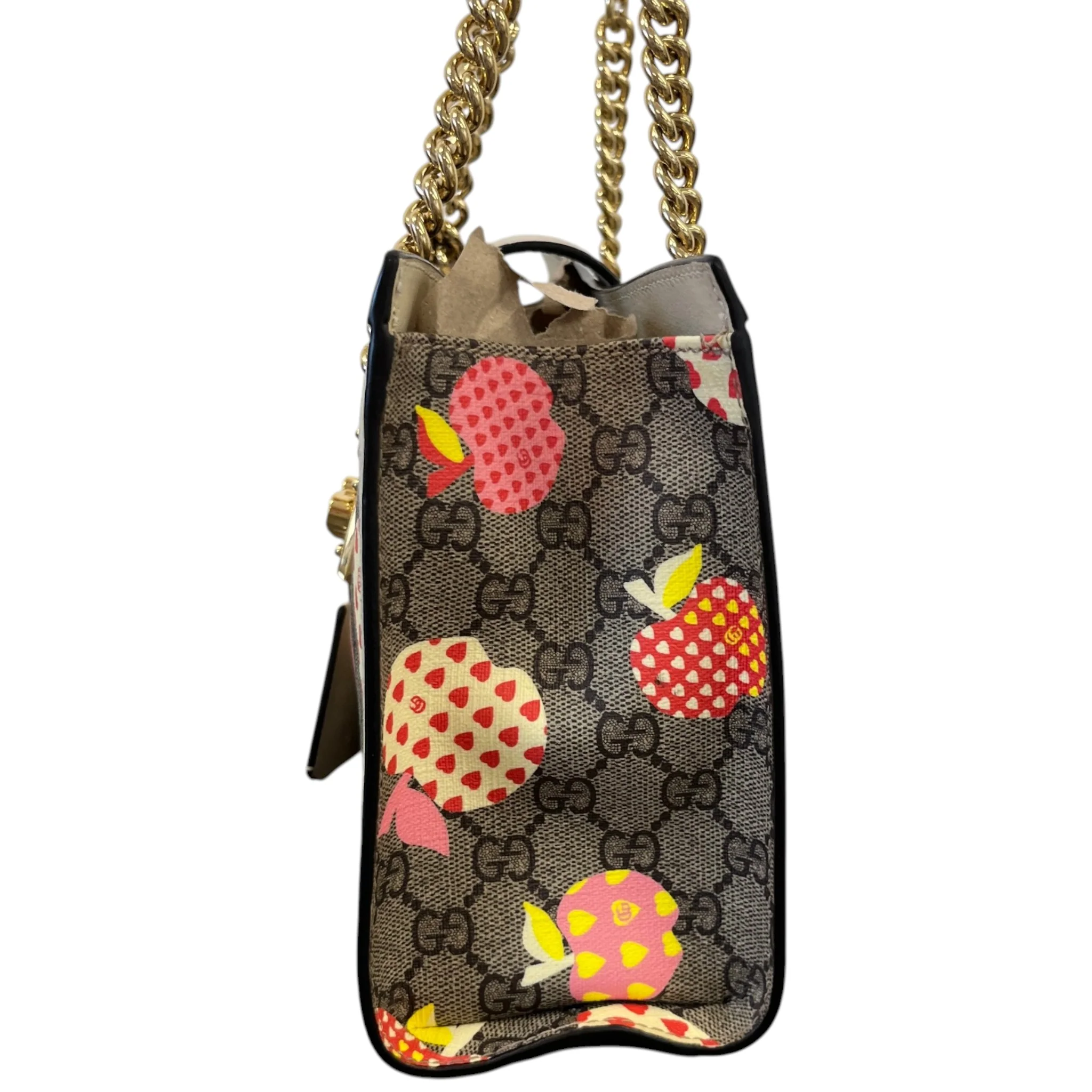 Women's Small Gg Supreme Apple Heart Padlock Tote Bag Beige - Image 7