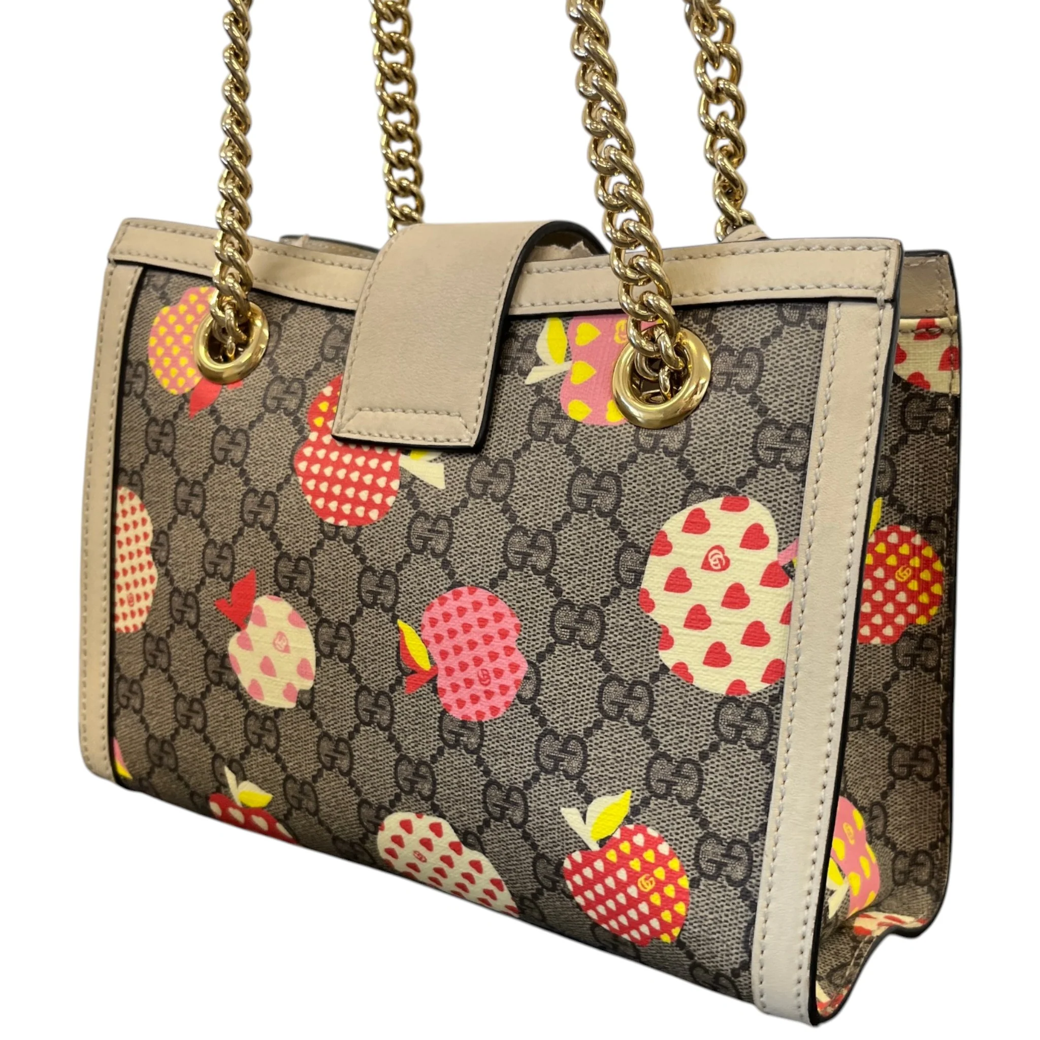 Women's Small Gg Supreme Apple Heart Padlock Tote Bag Beige - Image 8