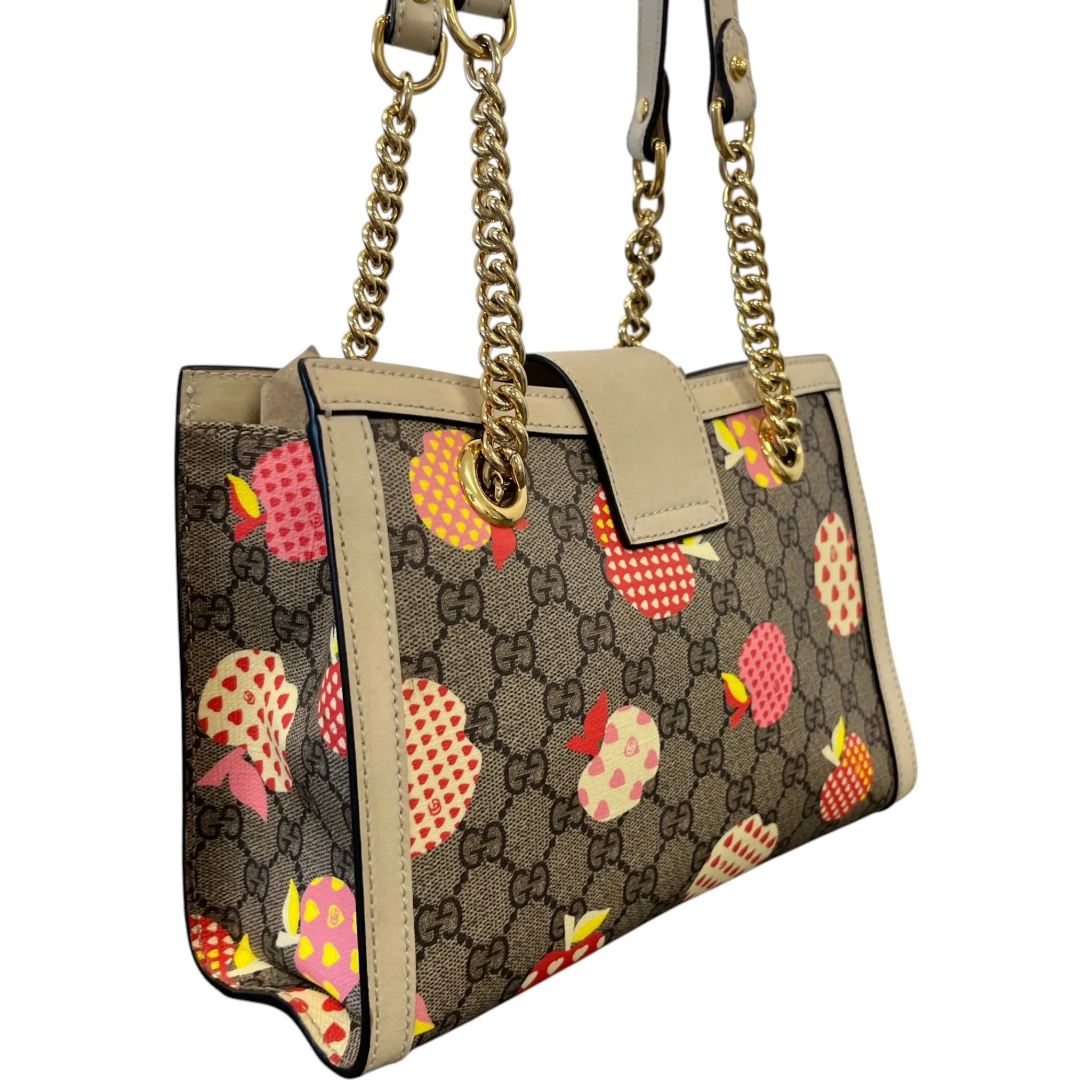 Women's Small Gg Supreme Apple Heart Padlock Tote Bag Beige - Image 9