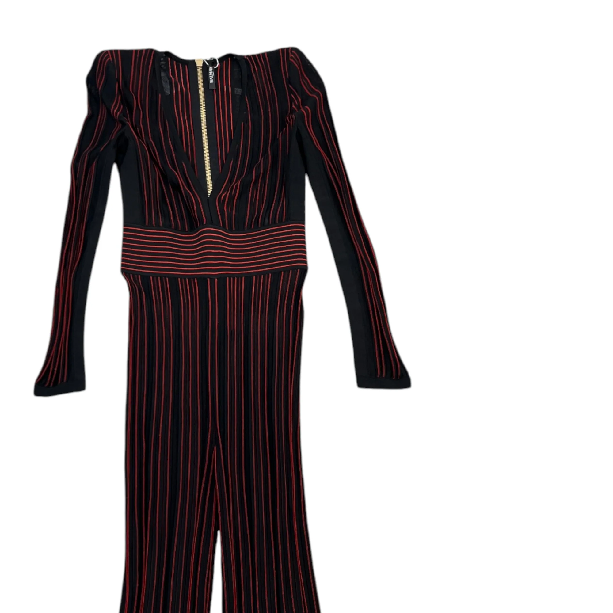 Women's Striped Stretch Sheer Jumpsuit Trousers Burgundy Size S - Image 3