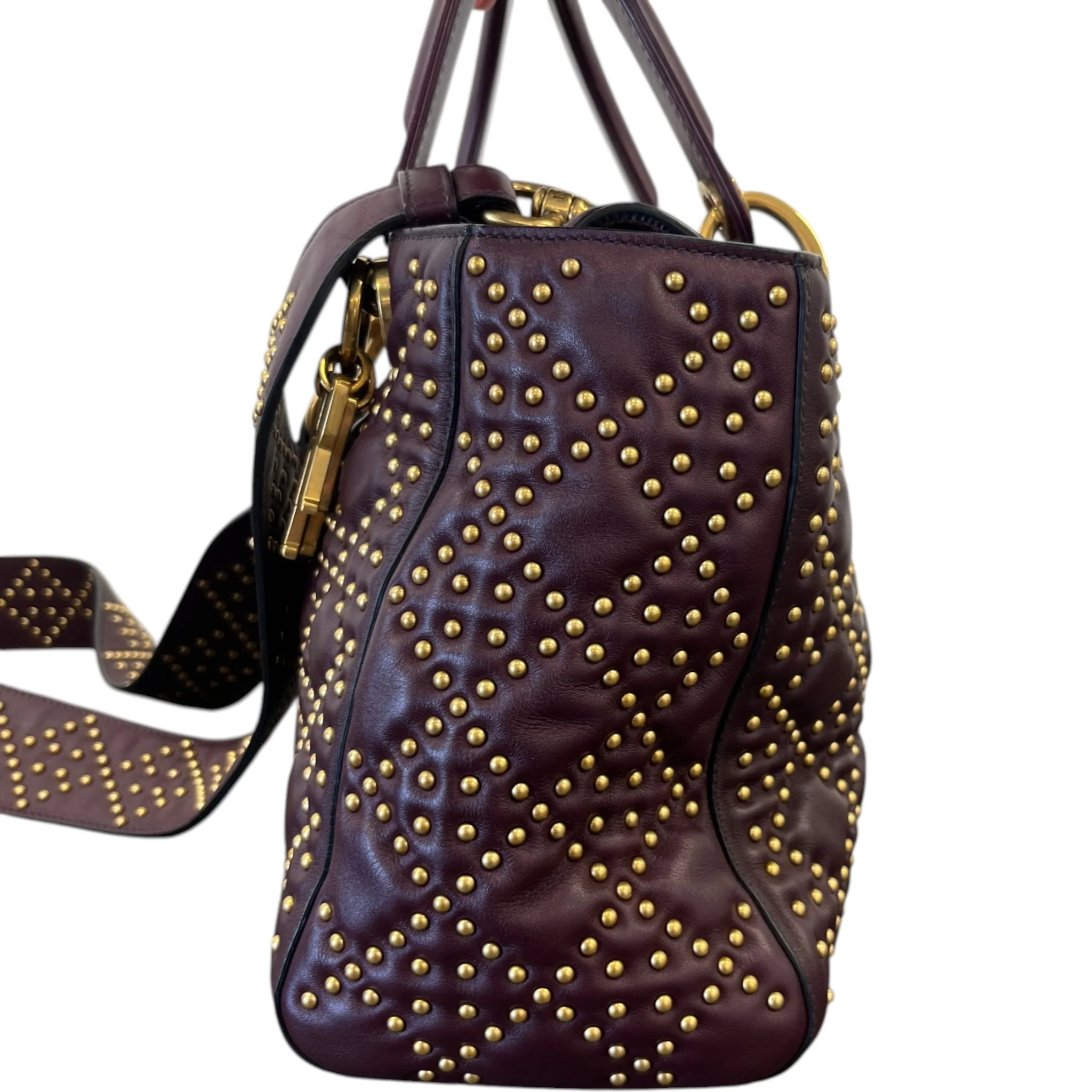 Women's Studded Cannage Lady Dior Handbag Burgundy - Image 6