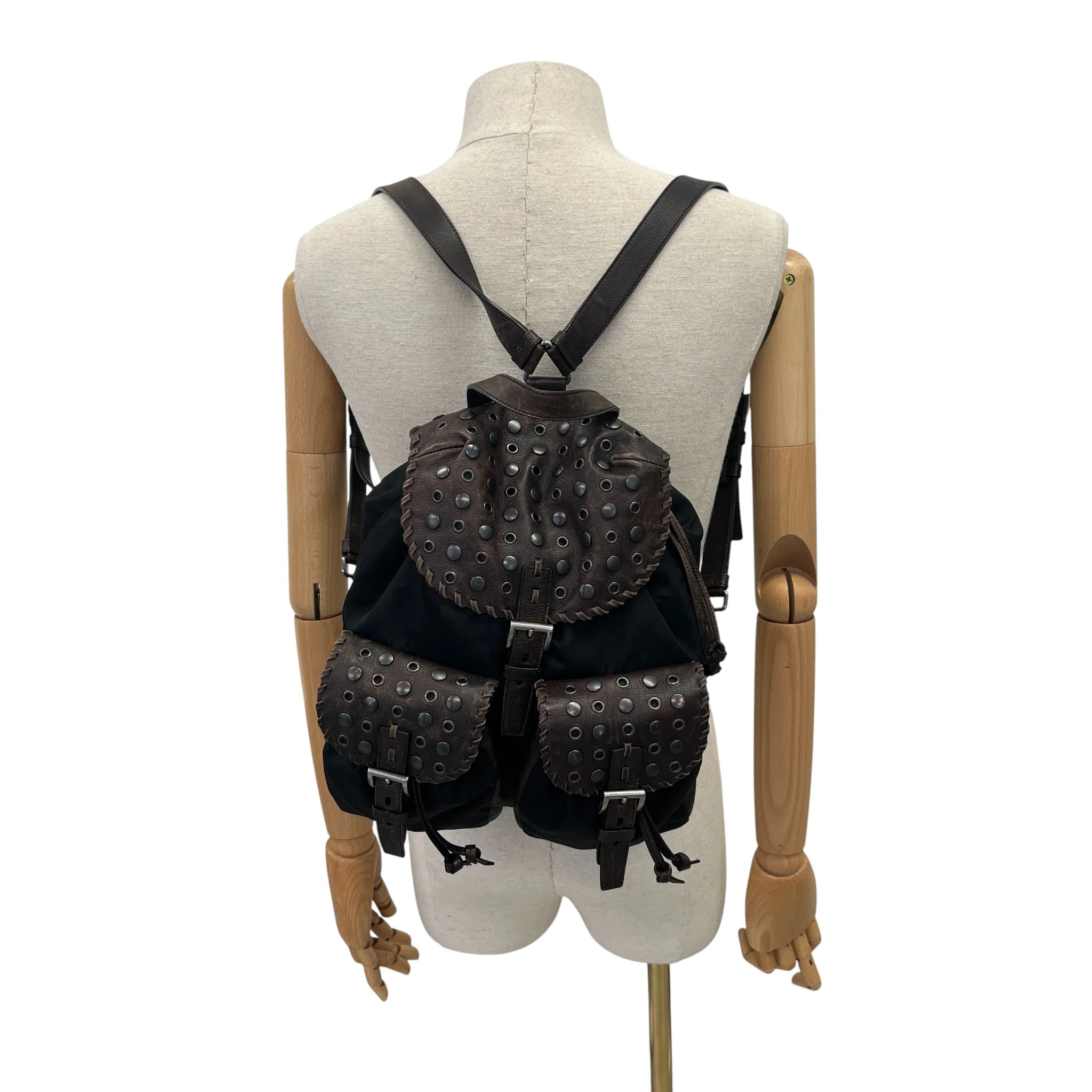 Women's Studded Leather Backpack Black - Image 2