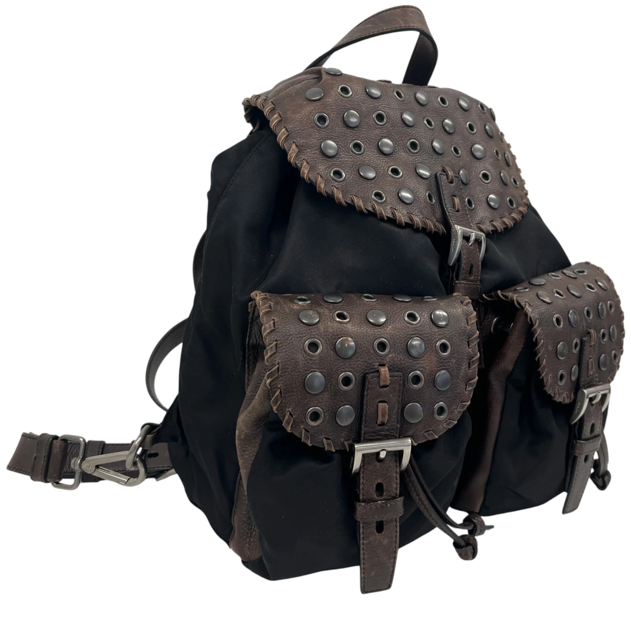 Women's Studded Leather Backpack Black - Image 3