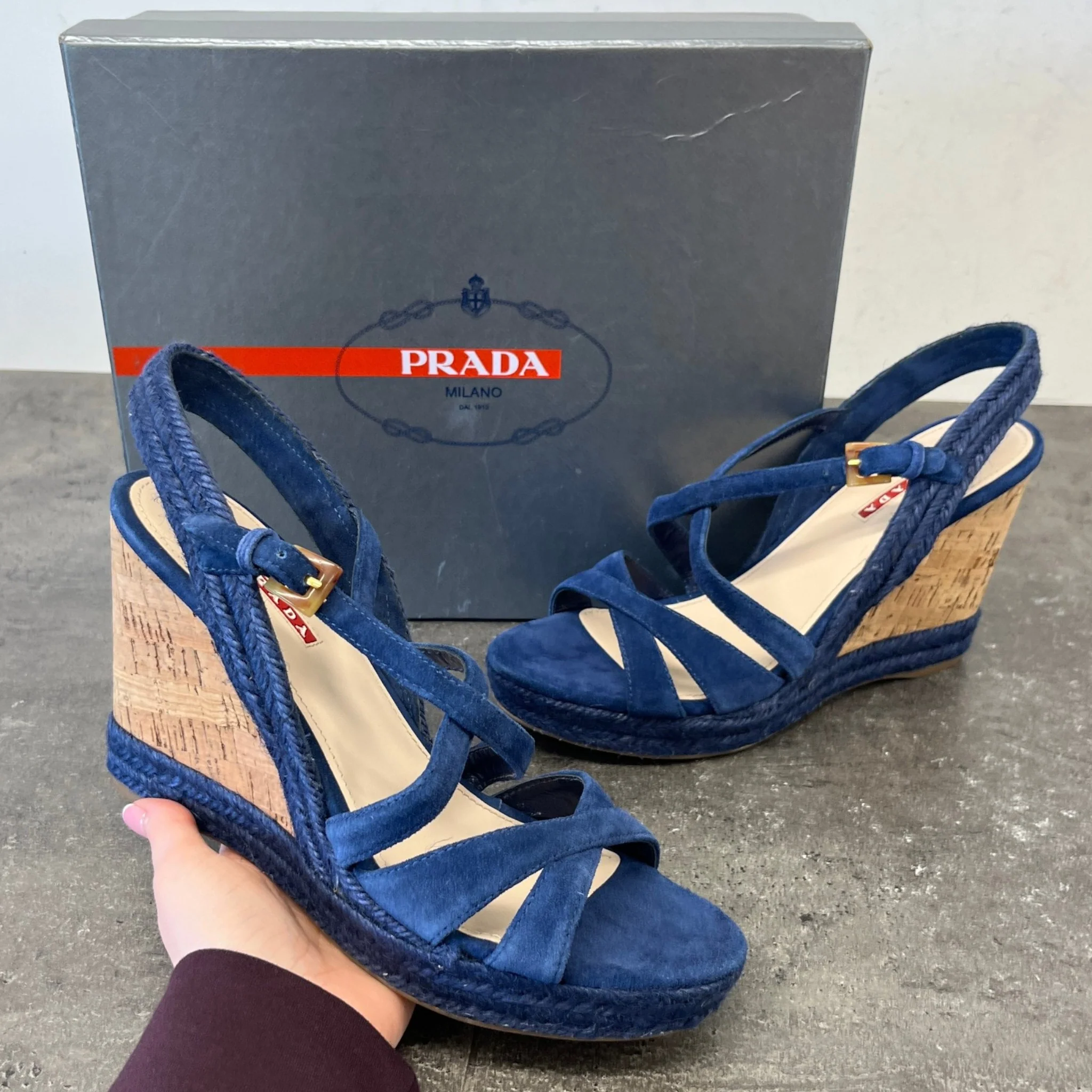 Women's Suede Straps Wedge Heels Blue Size EU 40 / UK 7 - Image 11