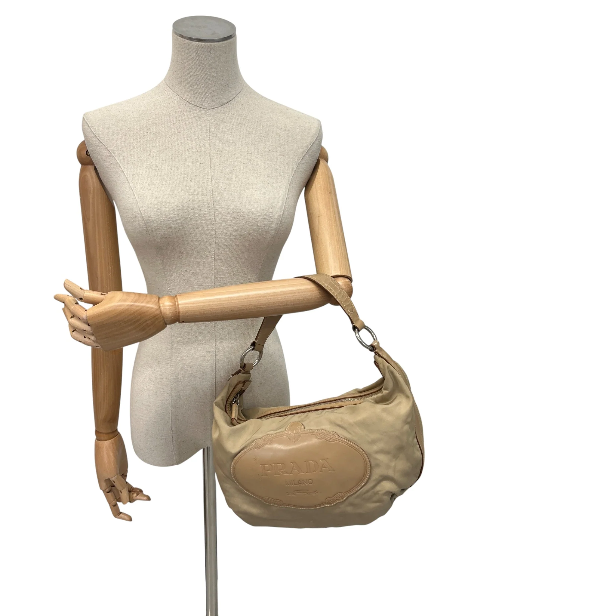 Women's Tessuto Nylon Hobo Handbag Beige - Image 2
