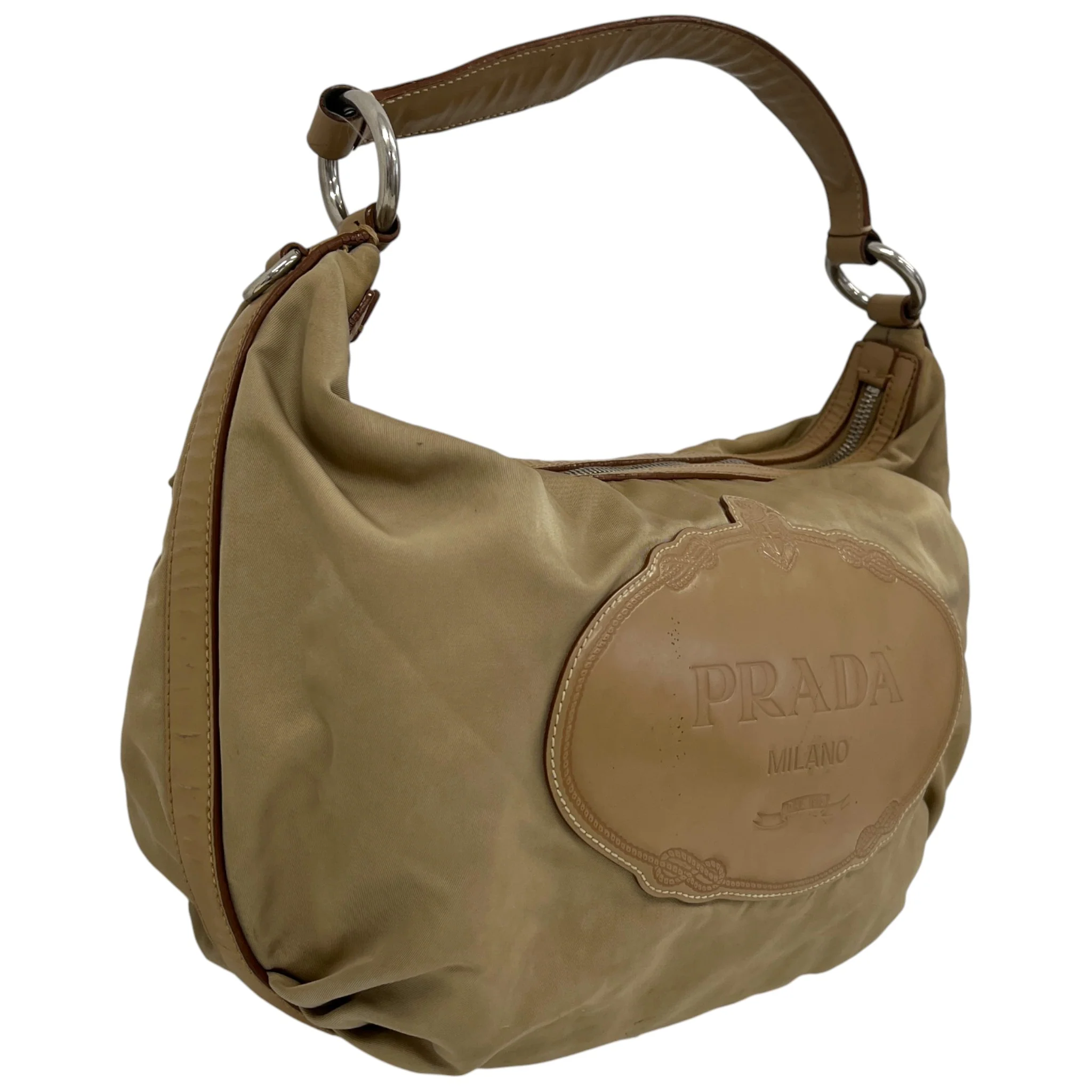 Women's Tessuto Nylon Hobo Handbag Beige - Image 3