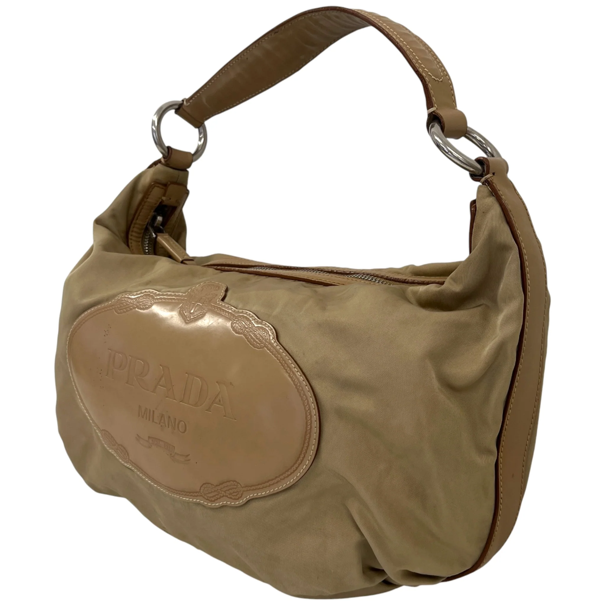 Women's Tessuto Nylon Hobo Handbag Beige - Image 5