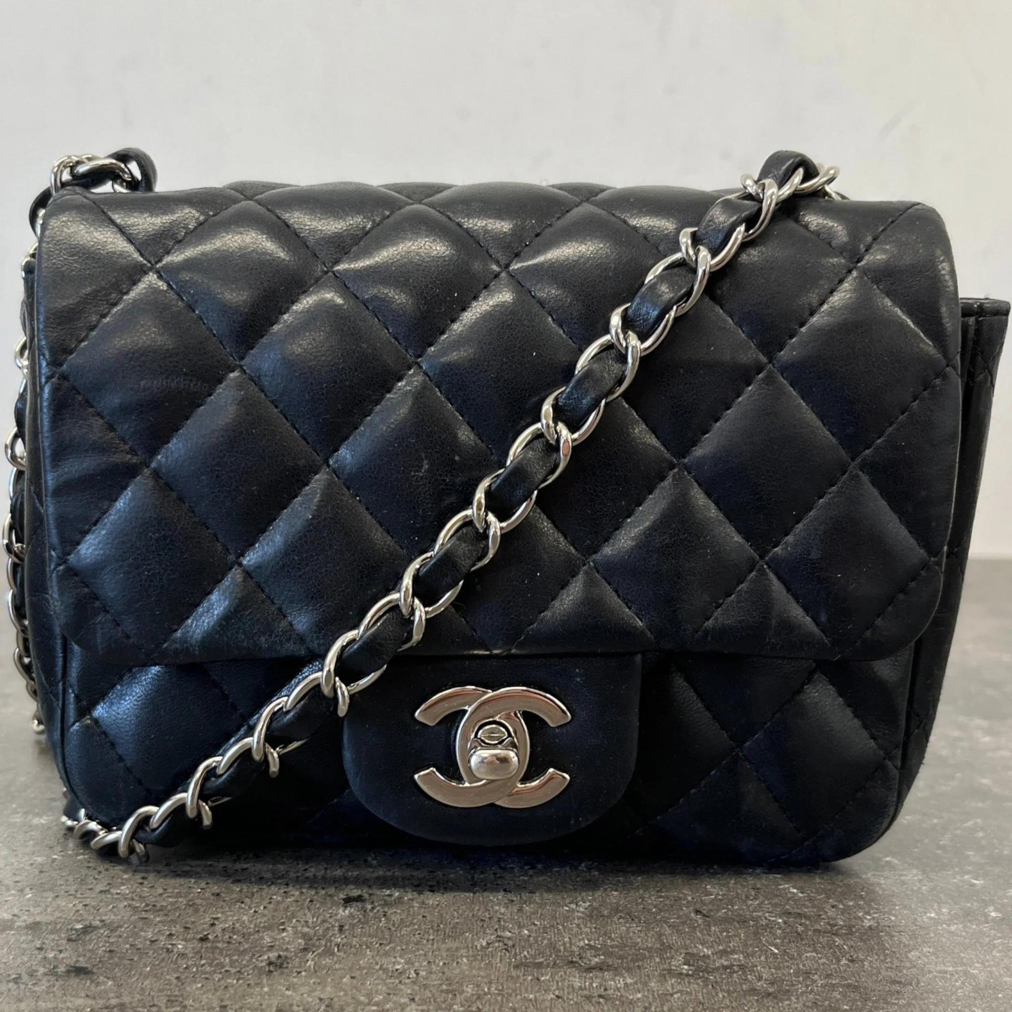 Women's Timeless/Classique Mini Square Flap Lambskin Bag Black - Image 15