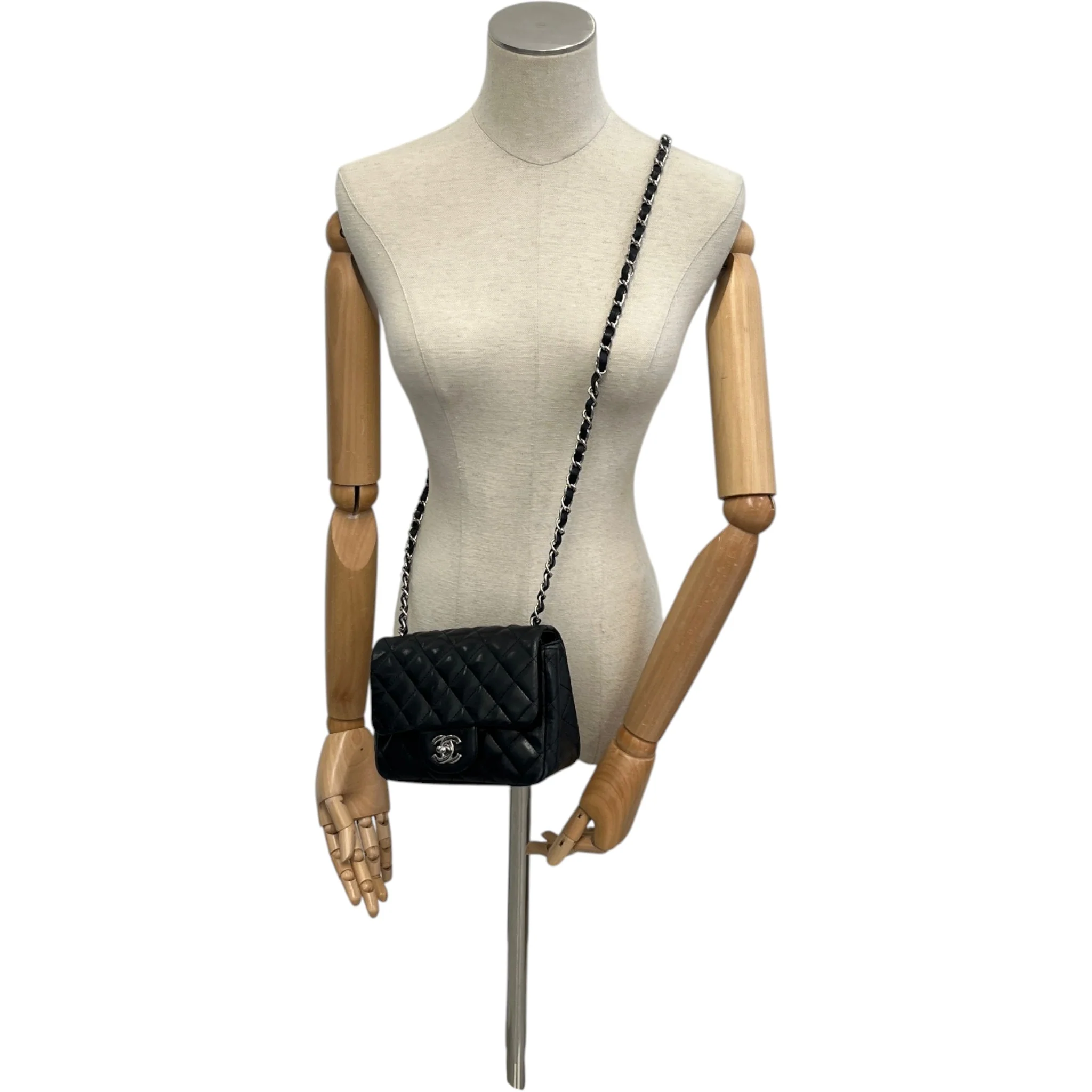 Women's Timeless/Classique Mini Square Flap Lambskin Bag Black - Image 2