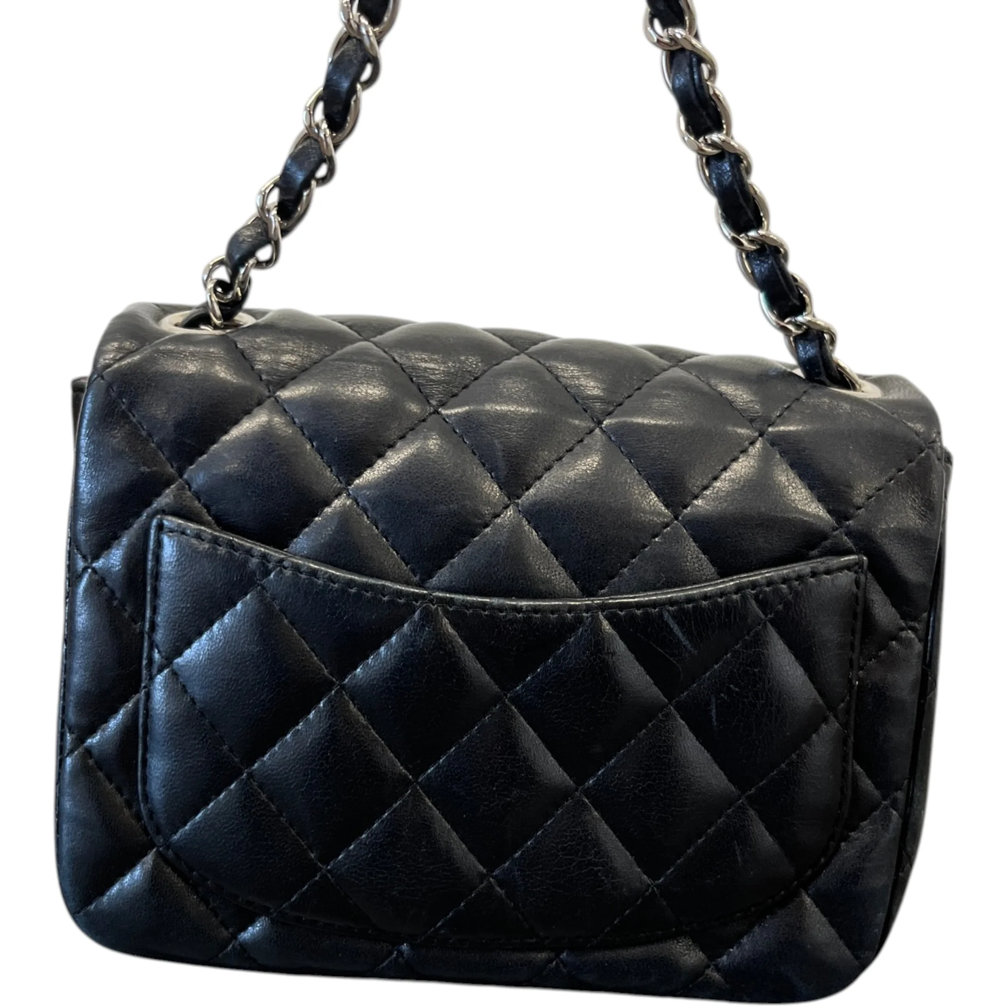 Women's Timeless/Classique Mini Square Flap Lambskin Bag Black - Image 3