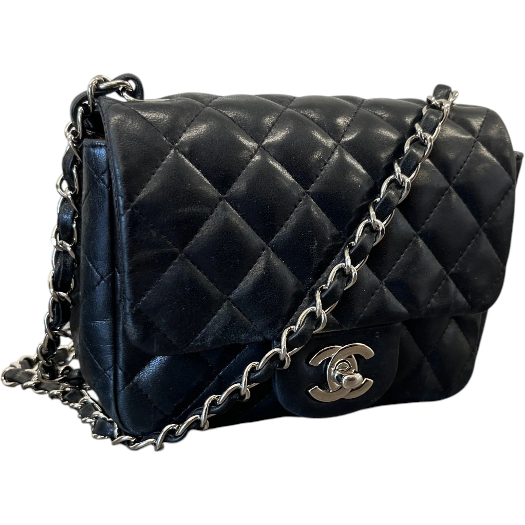 Women's Timeless/Classique Mini Square Flap Lambskin Bag Black - Image 4