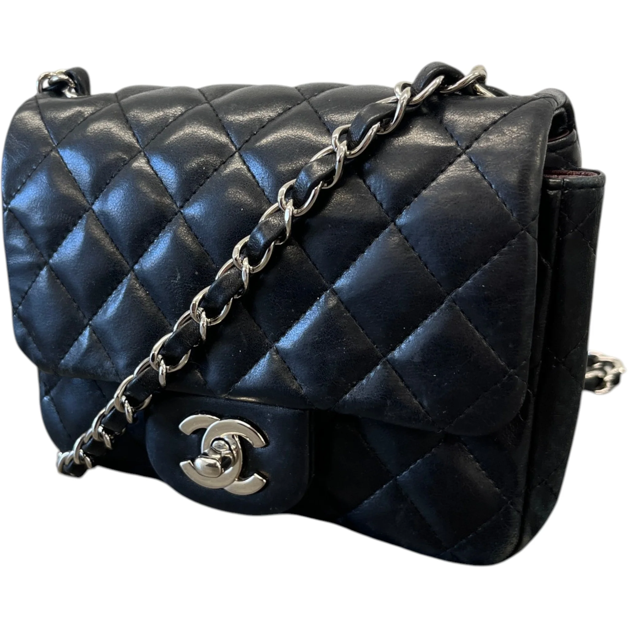 Women's Timeless/Classique Mini Square Flap Lambskin Bag Black - Image 5