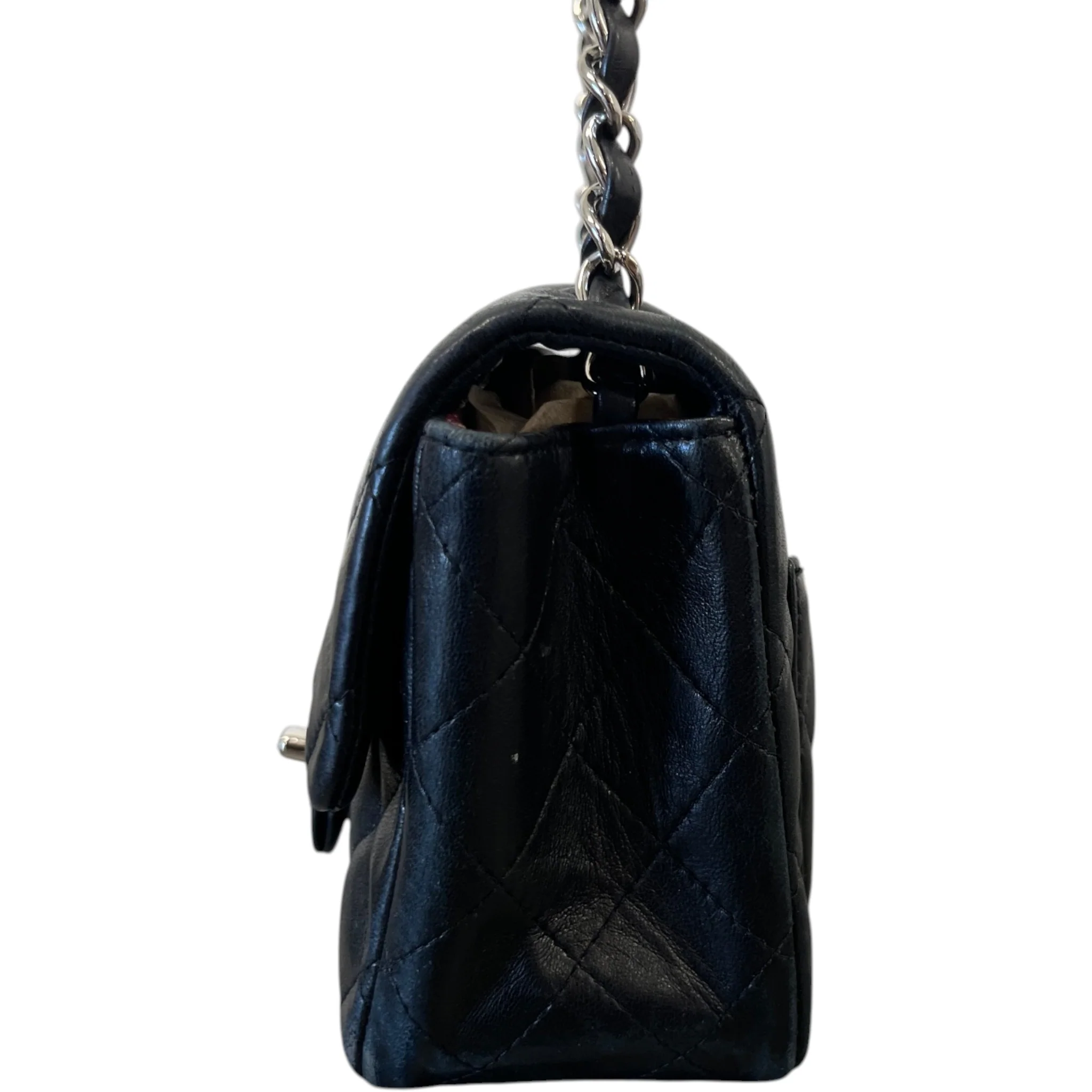 Women's Timeless/Classique Mini Square Flap Lambskin Bag Black - Image 7