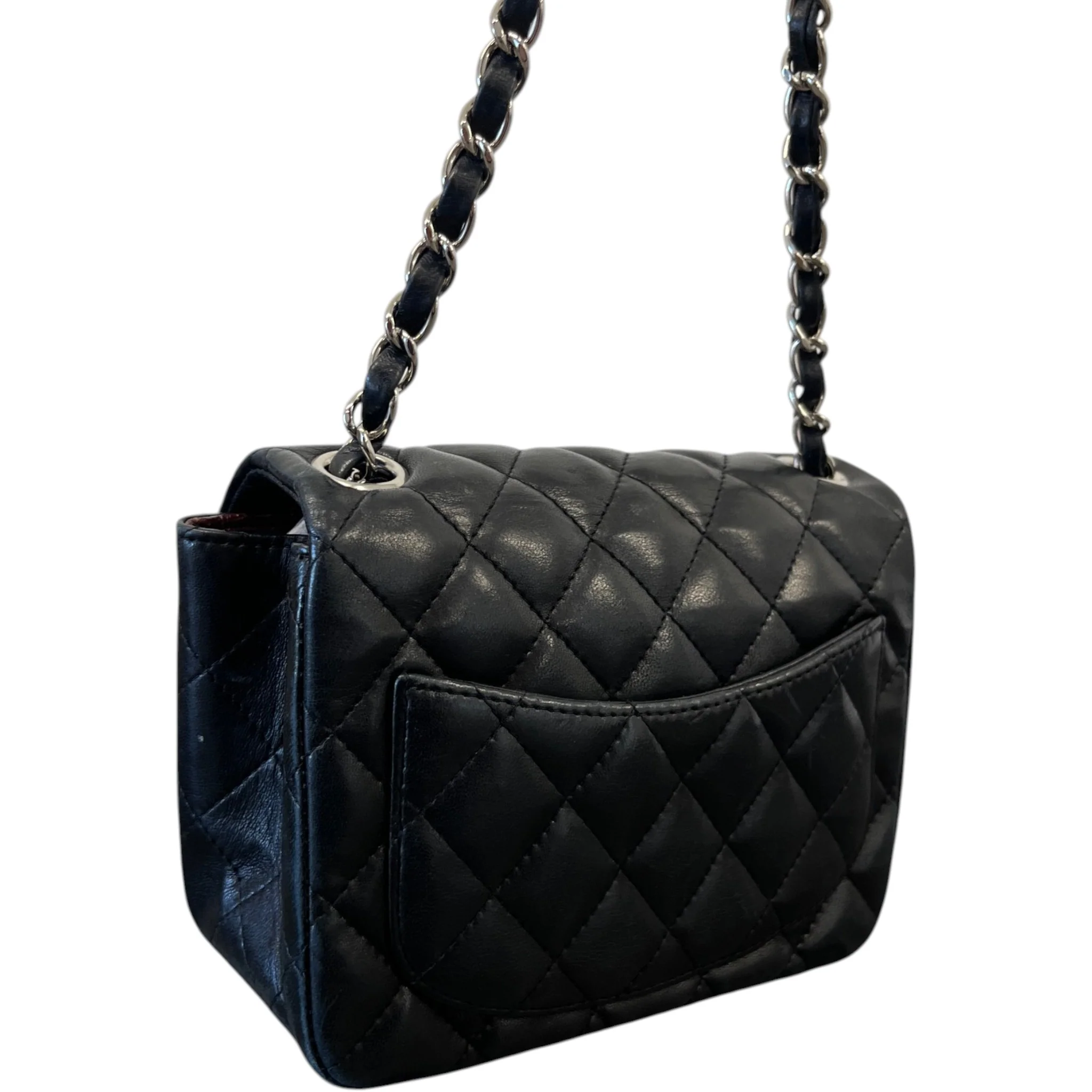 Women's Timeless/Classique Mini Square Flap Lambskin Bag Black - Image 8