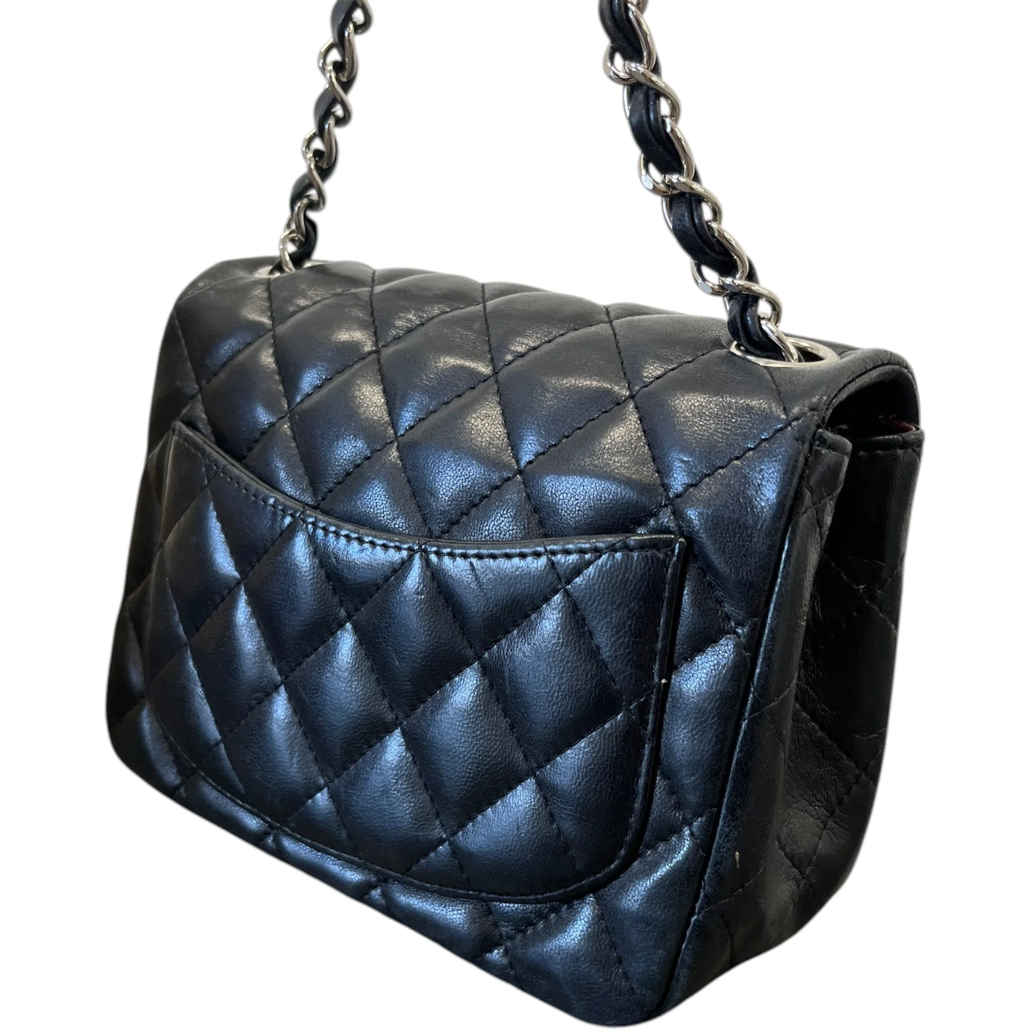 Women's Timeless/Classique Mini Square Flap Lambskin Bag Black - Image 9