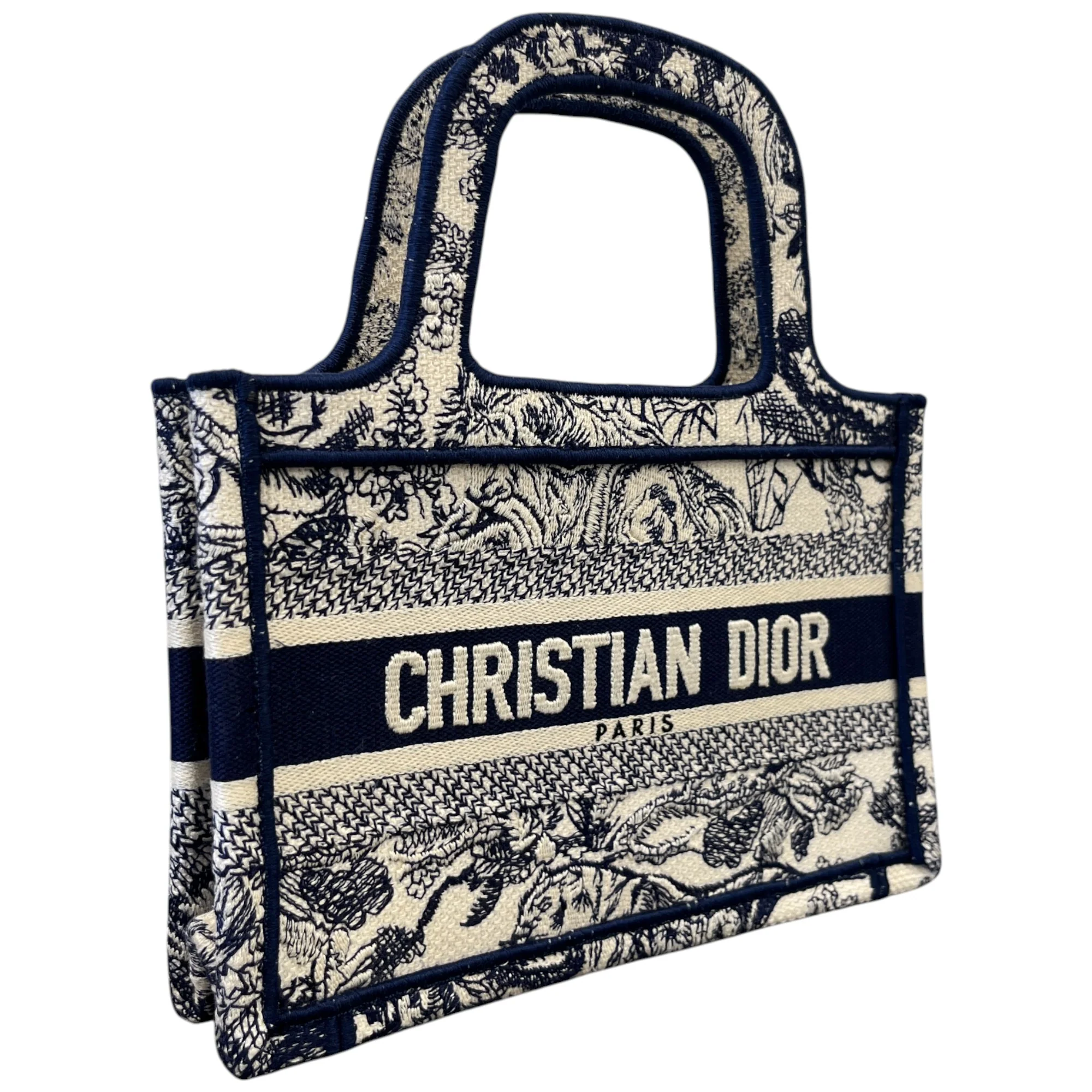 Women's Toile De Jouy Mini Book Tote Bag Navy - Image 4