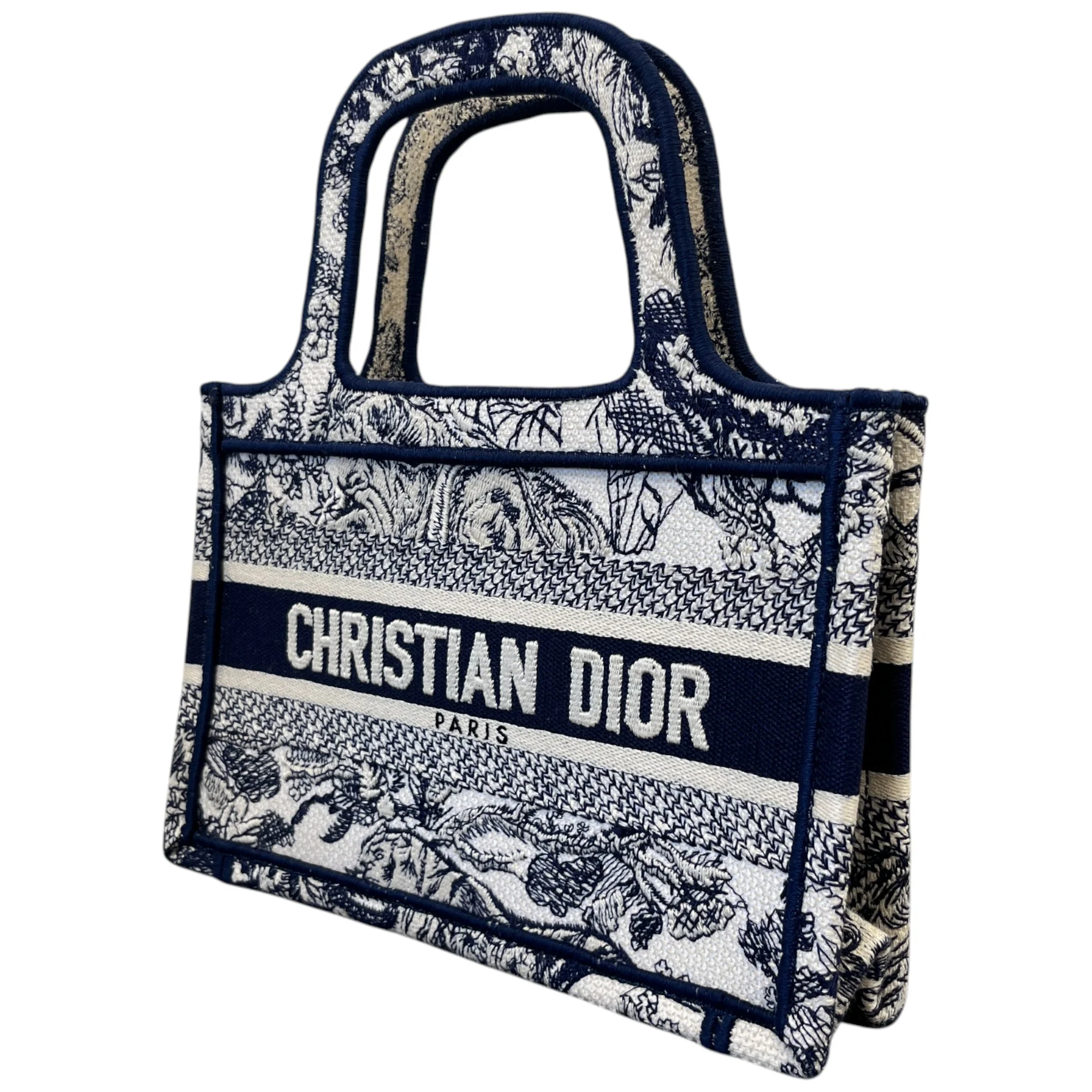Women's Toile De Jouy Mini Book Tote Bag Navy - Image 5