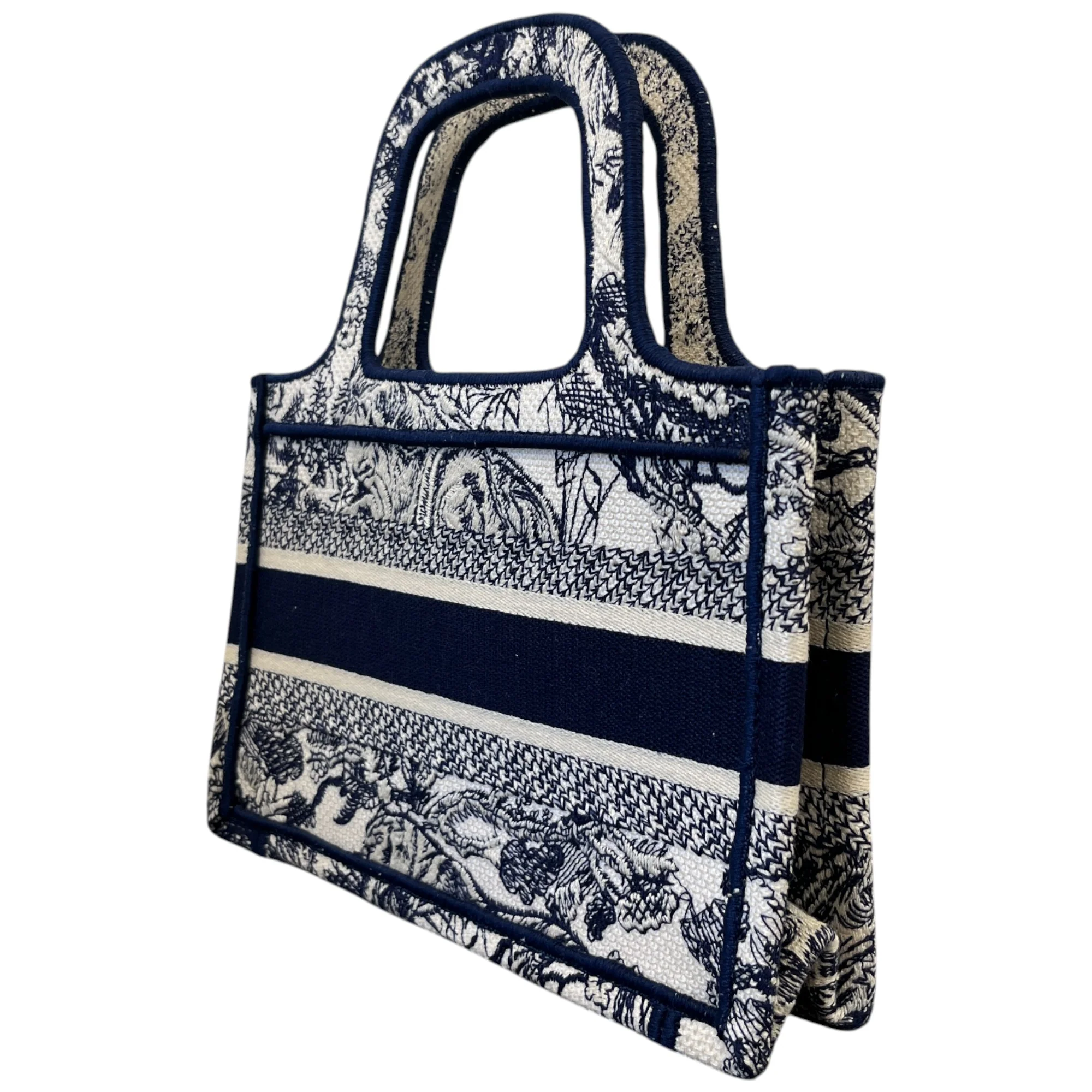 Women's Toile De Jouy Mini Book Tote Bag Navy - Image 8
